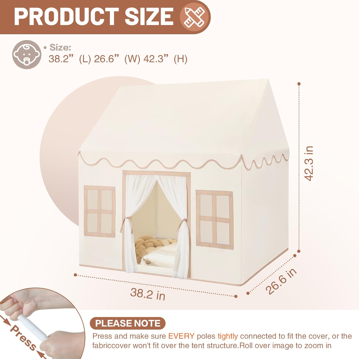 Senodeer Kids Play Tent Indoor: with Mat, Tassel Garland, Star Lights - Girl Tent Indoor Playhouse for Kids Toys for Boy Girl Birthday Gift