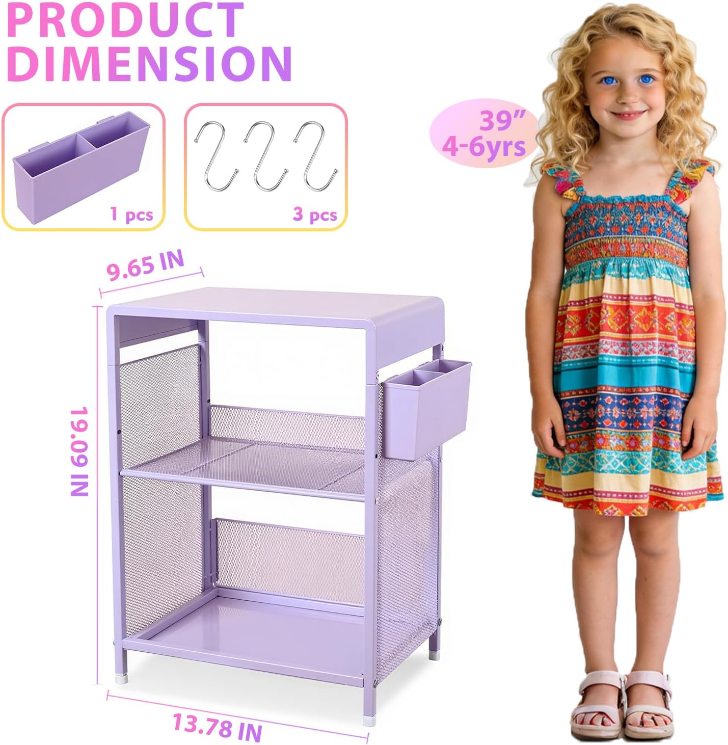 Alternative view of Gugsey Purple Nightstand, End Table with Hooks and Holder, Kids Nightstand for Bedroom, Toddler Bedside Table, Small Desk for Girls, Coffee Table for Living Room, Dorm, Office (Purple)