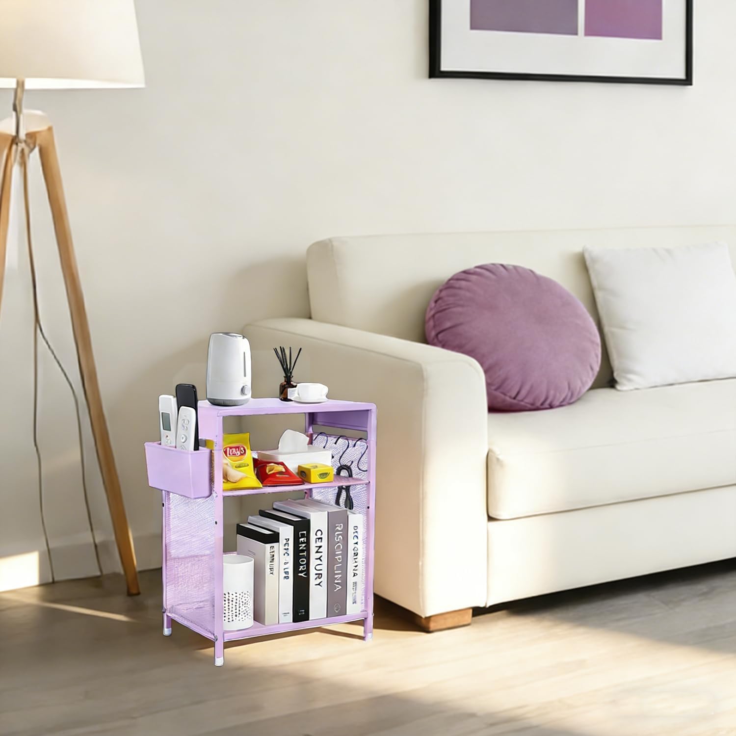 Gugsey Purple Nightstand, End Table with Hooks and Holder, Kids Nightstand for Bedroom, Toddler Bedside Table, Small Desk for Girls, Coffee Table for Living Room, Dorm, Office (Purple) - Image 4