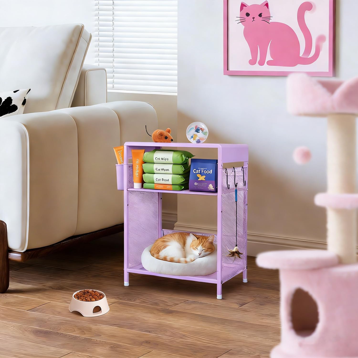 Gugsey Purple Nightstand, End Table with Hooks and Holder, Kids Nightstand for Bedroom, Toddler Bedside Table, Small Desk for Girls, Coffee Table for Living Room, Dorm, Office (Purple) - Image 5