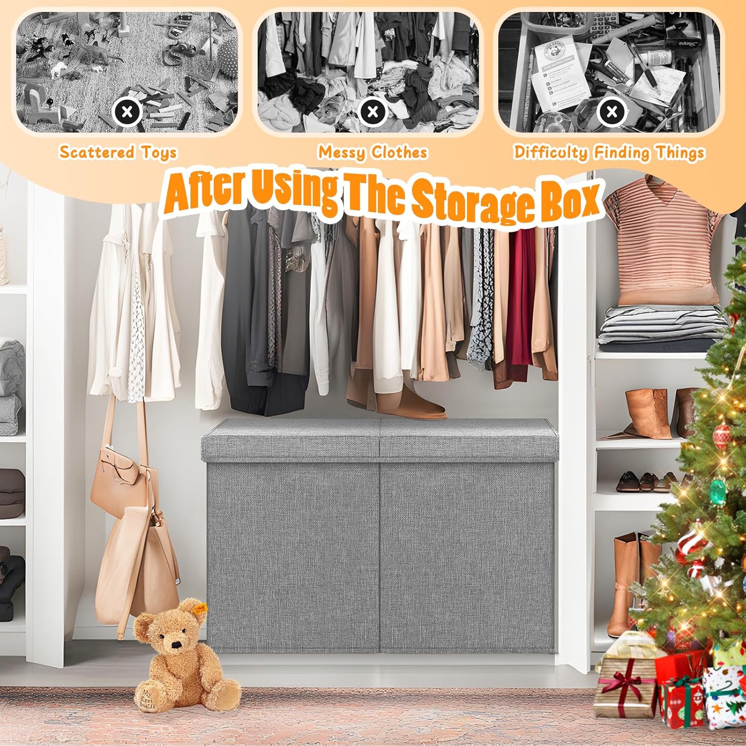 Alternative view of Rocamdo Large Toy Storage Box with Lid Divider, Sturdy Collapsible Toys Organizer Chest Kids Storage Bins Boxes Baskets for Boys, Girls, Nursery, Bedroom, Living Room, Playroom, 25"x13"x16", Gray