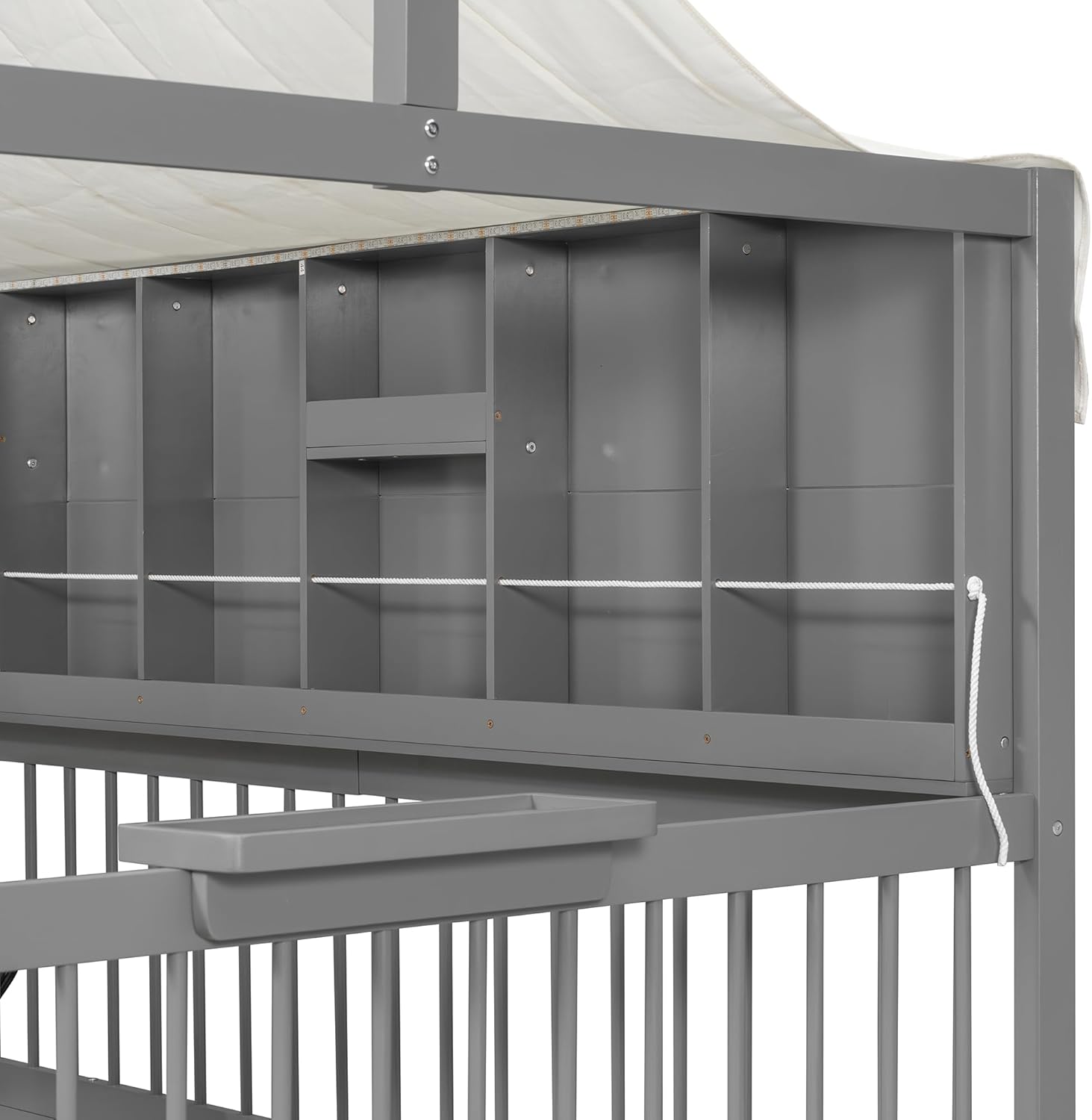 Merax House Bed with 2 Large Drawers, Side Bookshelf with LED Strip, Full Size, Gray - Image 5