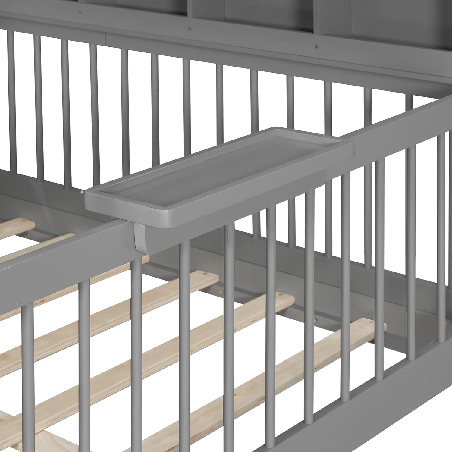 Merax House Bed with 2 Large Drawers, Side Bookshelf with LED Strip, Full Size, Gray - Image 6