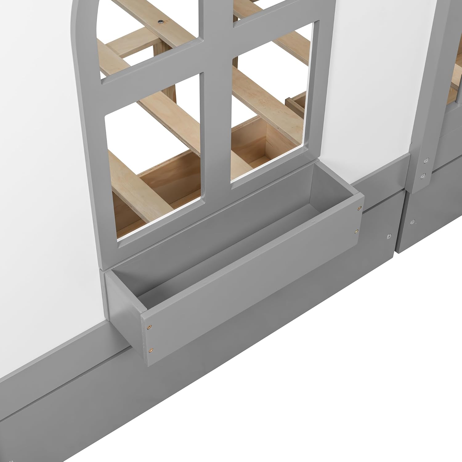 Merax House Bed with 2 Large Drawers, Side Bookshelf with LED Strip, Full Size, Gray - Image 7