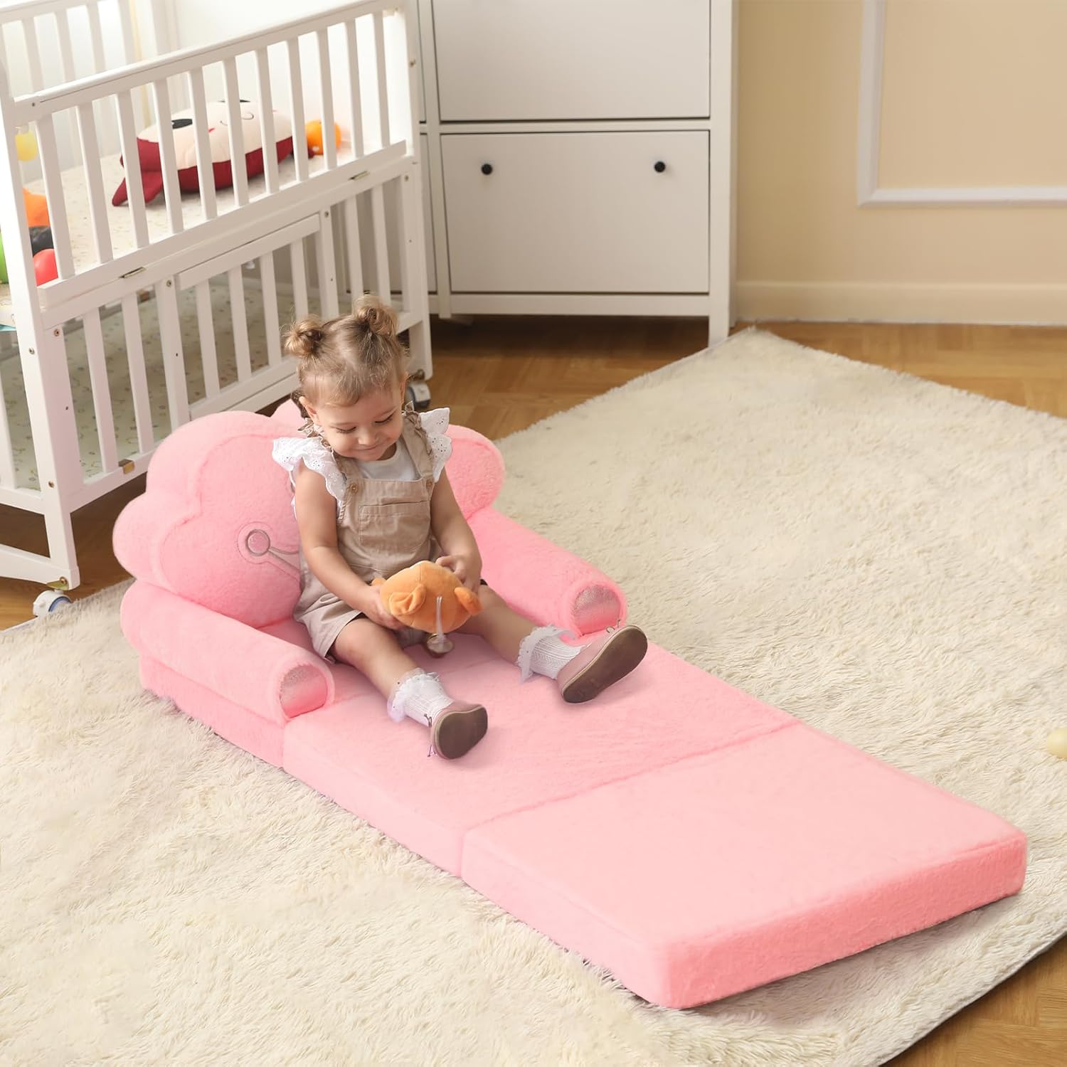 MOONBEEKI Toddler Chair Comfy，Foldable Princess Couch for Girl, Toddler Recliners for Kids Over 18 Months, Kids Furniture for Bedroom and Playroom, Pink