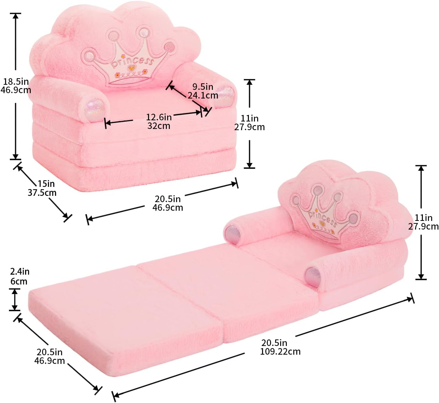Alternative view of MOONBEEKI Toddler Chair Comfy，Foldable Princess Couch for Girl, Toddler Recliners for Kids Over 18 Months, Kids Furniture for Bedroom and Playroom, Pink