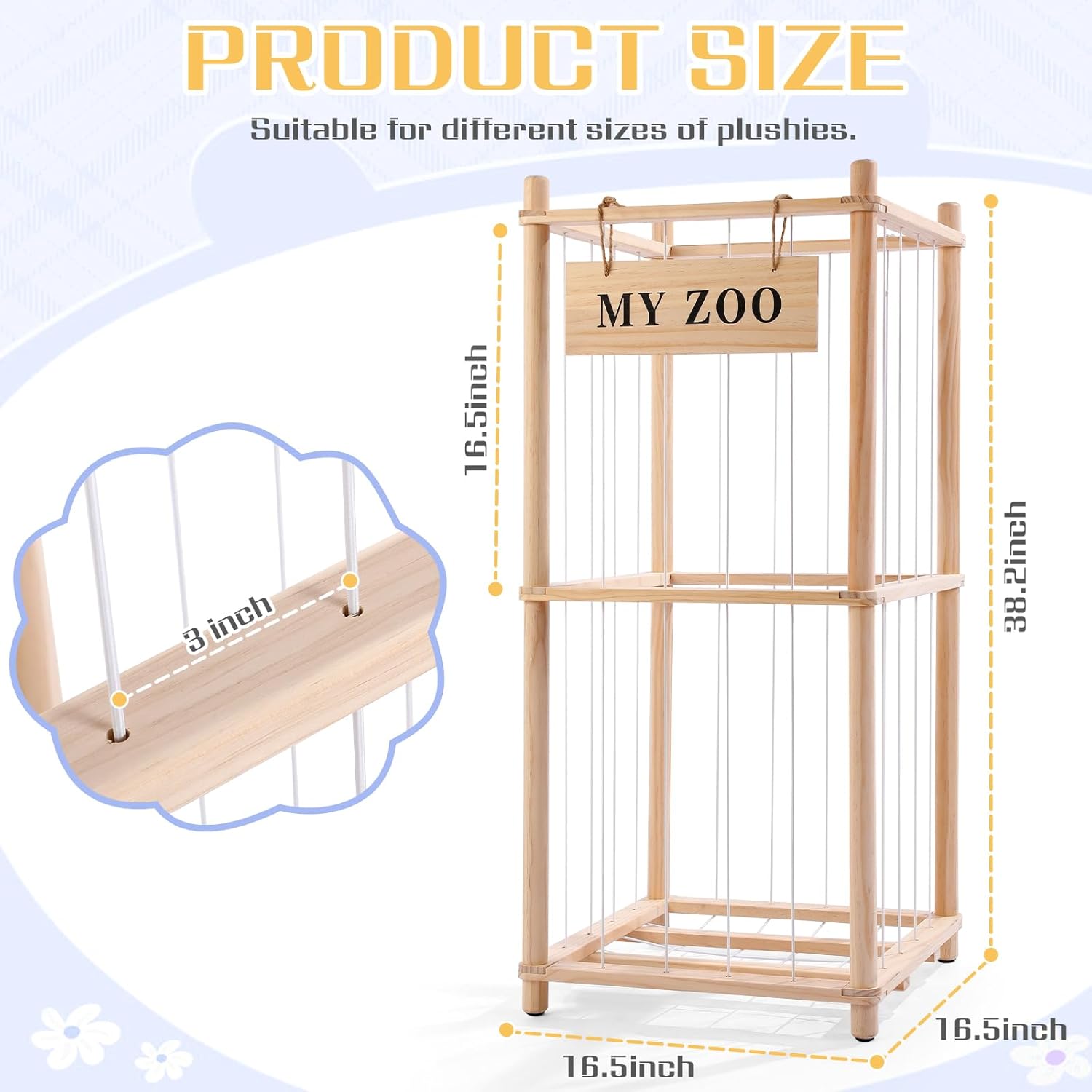 Alternative view of GLDZI Stuffed Animal Storage Zoo, Wooden Stuffed Animal Organizer with Elastic Cords for Boys Girls, Space Saving Toy Plushies Storage Holder for Playroom, Bedroom, Living Room (Burlywood, Small)