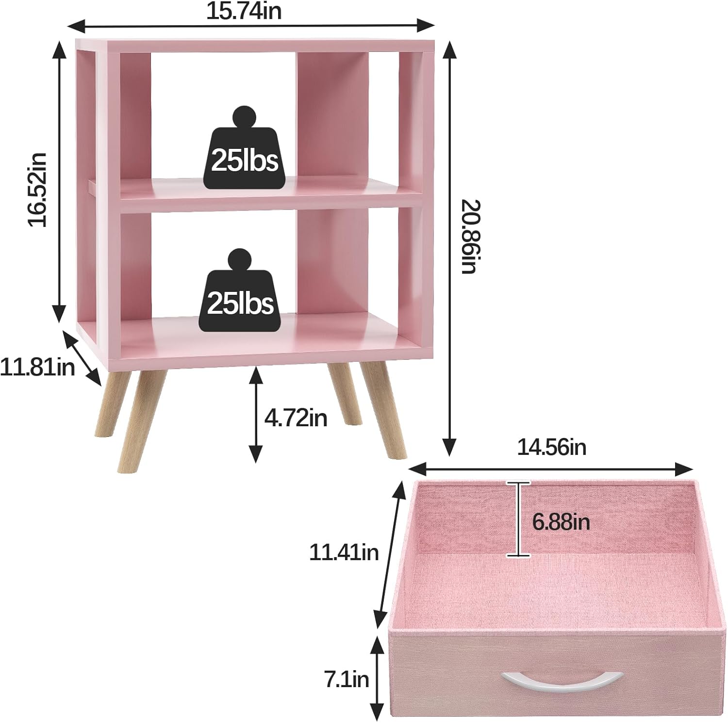 Aenuert Night Stand, Pink Kids Nightstand with Drawer, Nursery Side Table with Open Storage, 2-Tier Modern End Table, Bedside Table for Small Space, Living Room, Bedroom