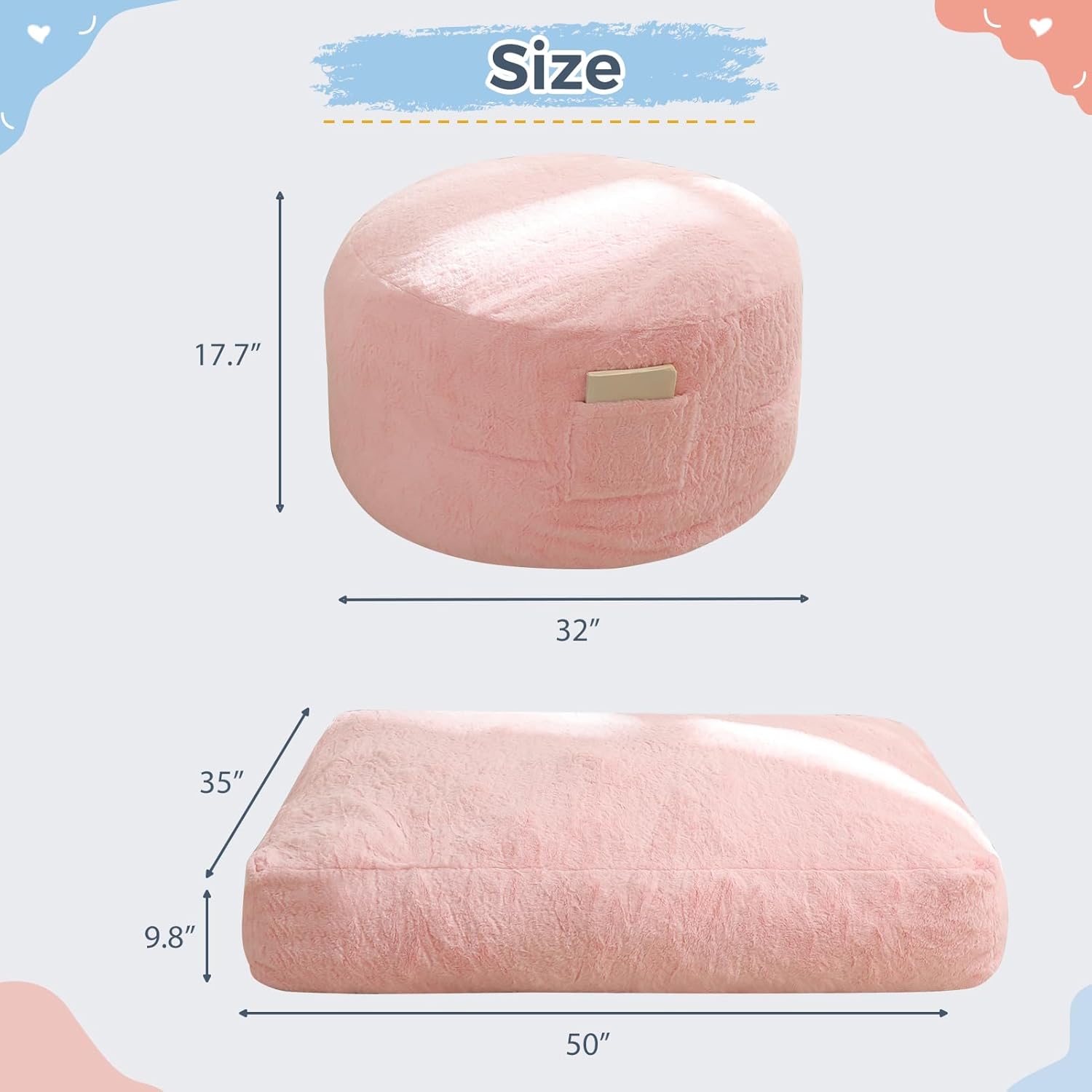 MAXYOYO Bean Bag Chair Bed for Kids, Convertible Bean Bag Folds from Lazy Chair to Floor Mattress Bed, Stuffed Floor Sofa Couch Sofa Bed for Boys and Girls, High-Density Foam Filling, Pink