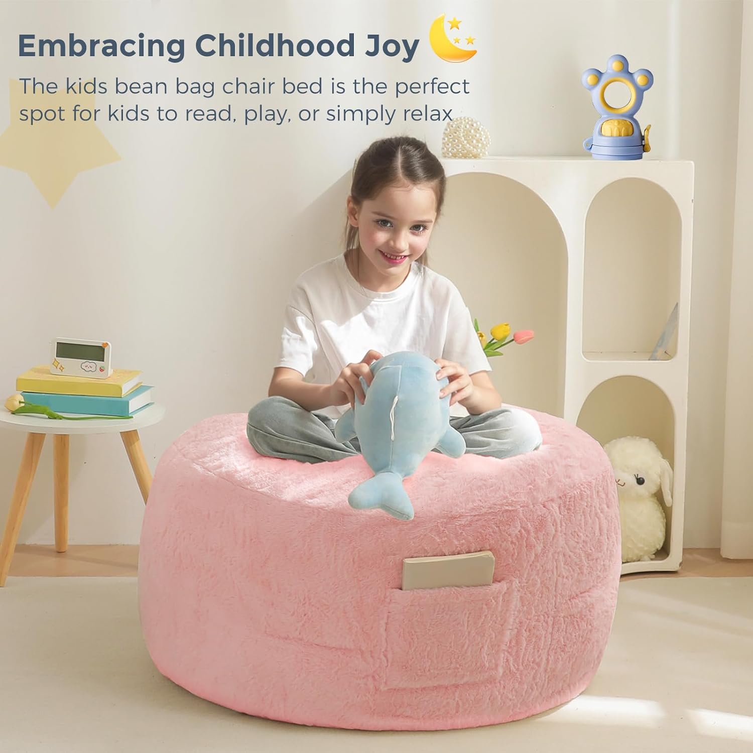 Alternative view of MAXYOYO Bean Bag Chair Bed for Kids, Convertible Bean Bag Folds from Lazy Chair to Floor Mattress Bed, Stuffed Floor Sofa Couch Sofa Bed for Boys and Girls, High-Density Foam Filling, Pink