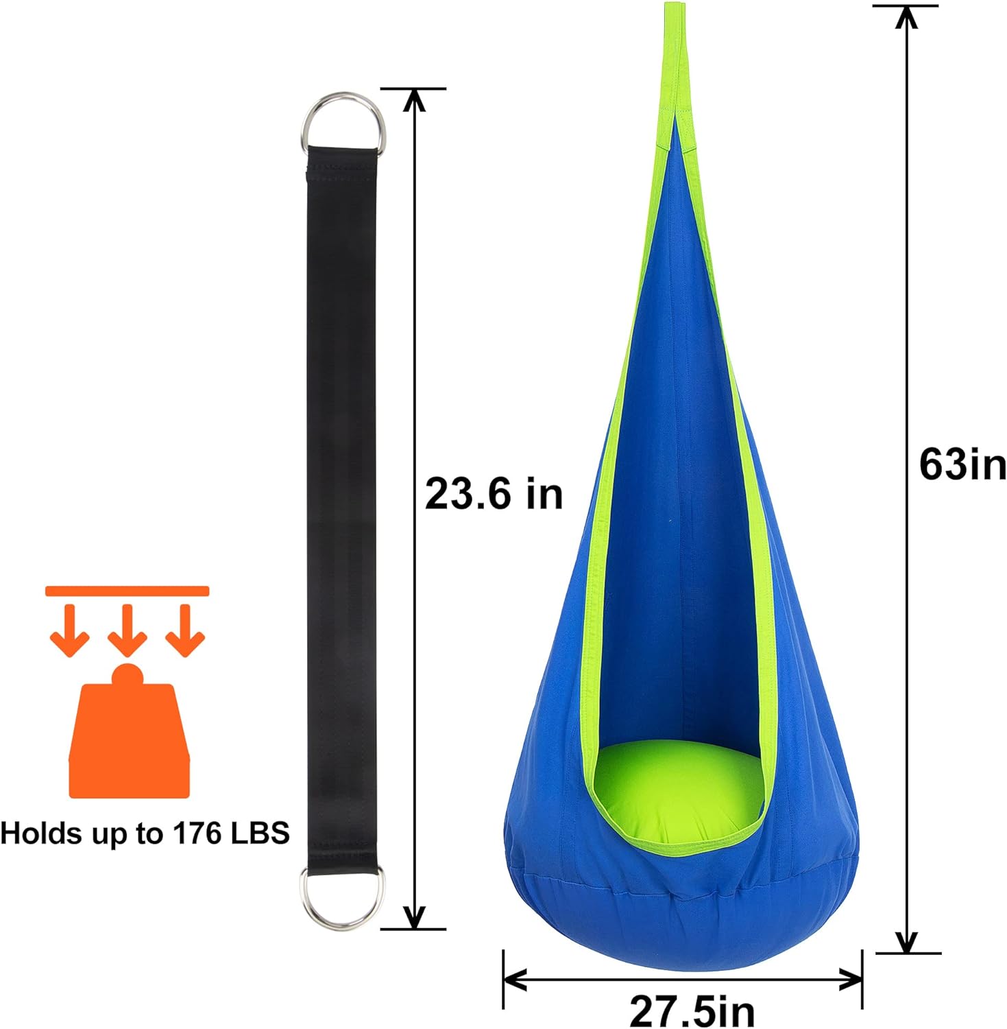 Alternative view of Y- STOP Kids Pod Swing Seat, Hanging Hammock Chair Swing with Inflatable Pillow, Sensory Swing Chair with Pocket for Outdoor and Indoor (Blue and Green)