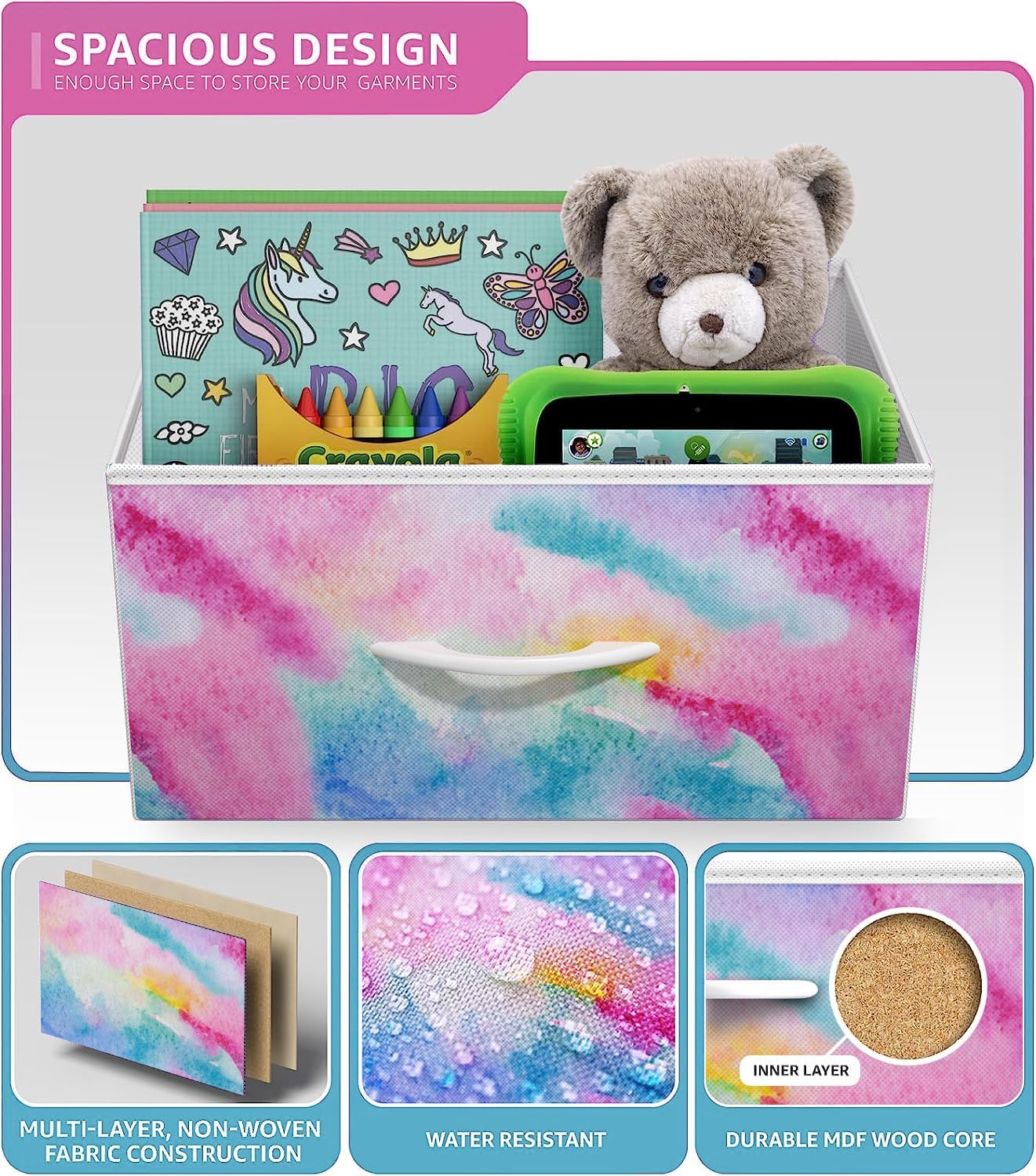 Sorbus Kids Dresser with 6 Drawers - Storage Chest Organizer Nightstand - Steel Frame, Wood Top, Tie-Dye Fabric Bins for Clothes - Wide Furniture for Bedroom, Hallway, Nursery, Closet, & Apartment - Image 4