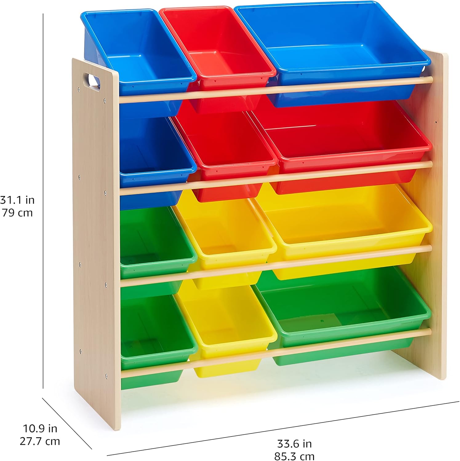 Alternative view of Amazon Basics Kids Toy Storage Organizer With 12 Plastic Bins, Natural Wood With Bright Bins, 10.9" D x 33.6" W x 31.1" H