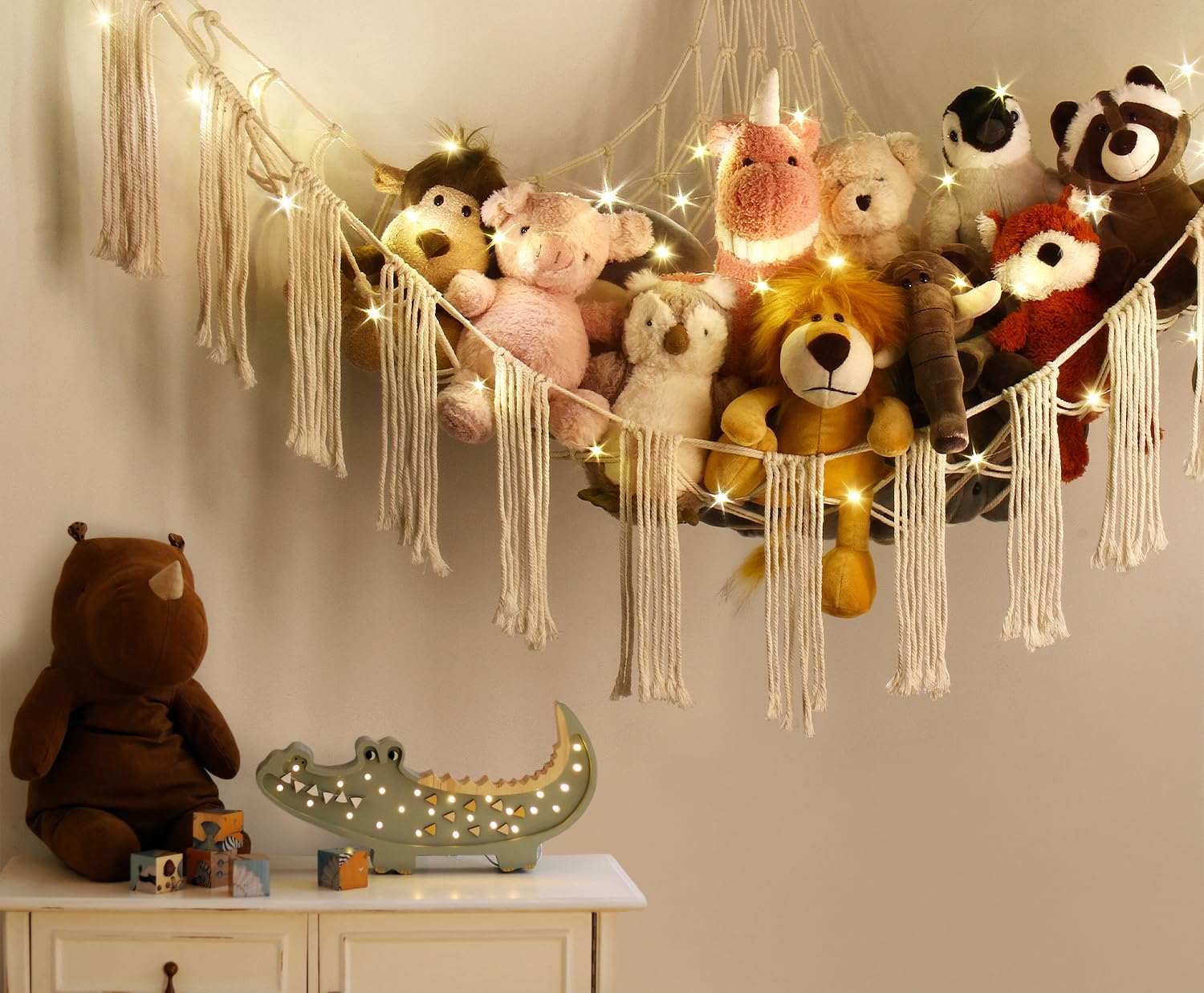 Alternative view of Stuffed Animal Storage Hammock Corner X-Large with LED Light - Baby Hammock Hanging Holder Plushies Net for Stuff Animals Organizer - Cute Room Decor Aesthetic Kids Toddler Nursery Bedroom Boho