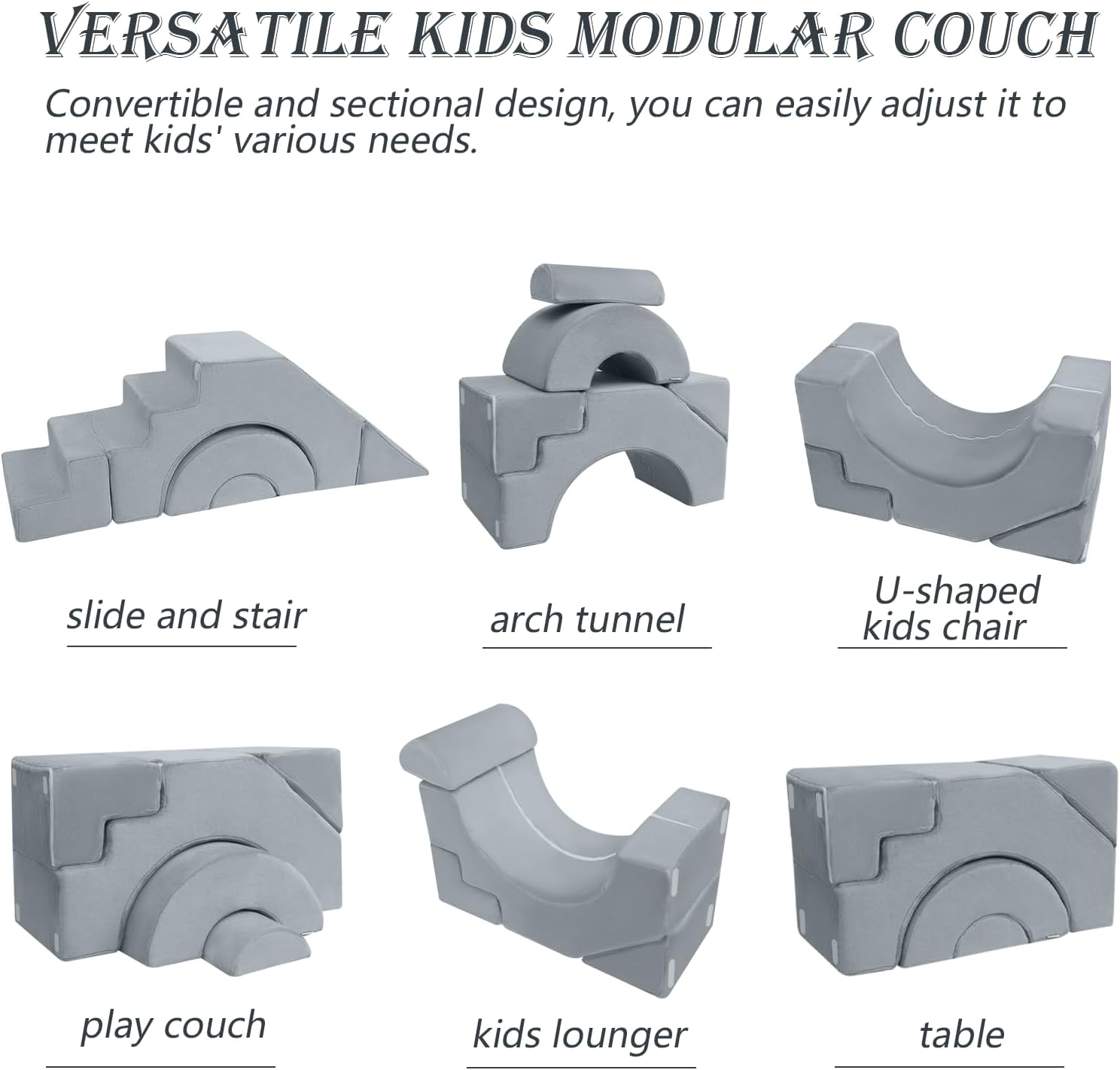 Alternative view of MeMoreCool Modular Kids Sofa u2013 Convertible Foam Couch with Slide & Stair, Playroom & Bedroom Sectional Child Furniture | Soft Washable Cover | Ages 3+ | Grey