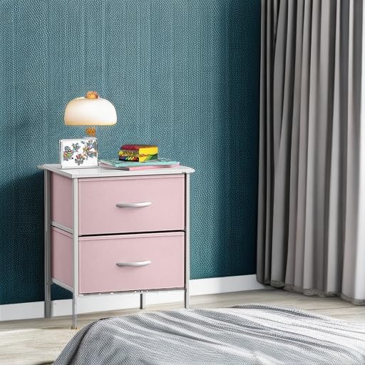 Sorbus Nightstand with 2 Drawers - Kids Bedside Furniture End Table Night Stand - Steel Frame, Wood Top & Easy Pull Fabric Bins - Dresser & Chest for Home, Bedroom Accessories, Office & College Dorm - Image 4