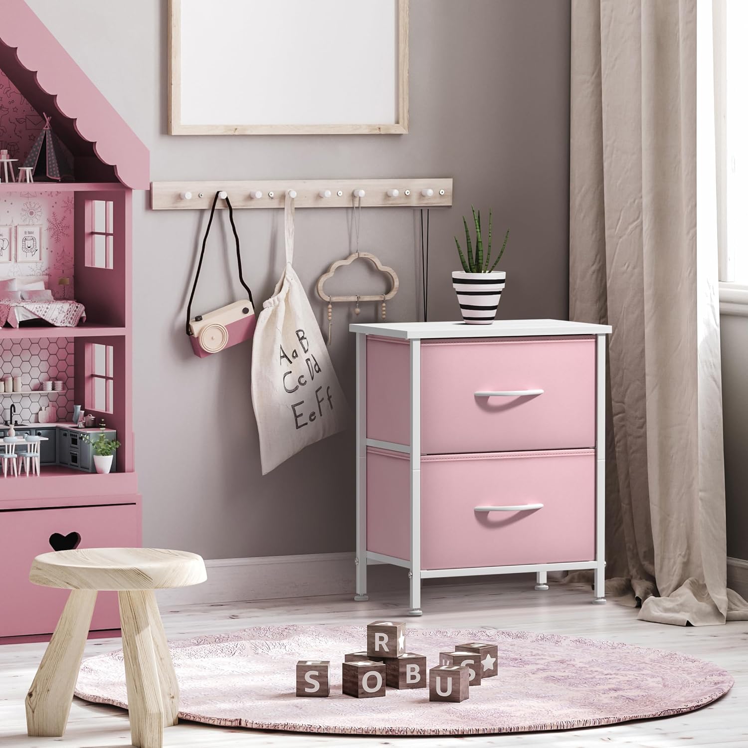 Sorbus Nightstand with 2 Drawers - Kids Bedside Furniture End Table Night Stand - Steel Frame, Wood Top & Easy Pull Fabric Bins - Dresser & Chest for Home, Bedroom Accessories, Office & College Dorm - Image 6