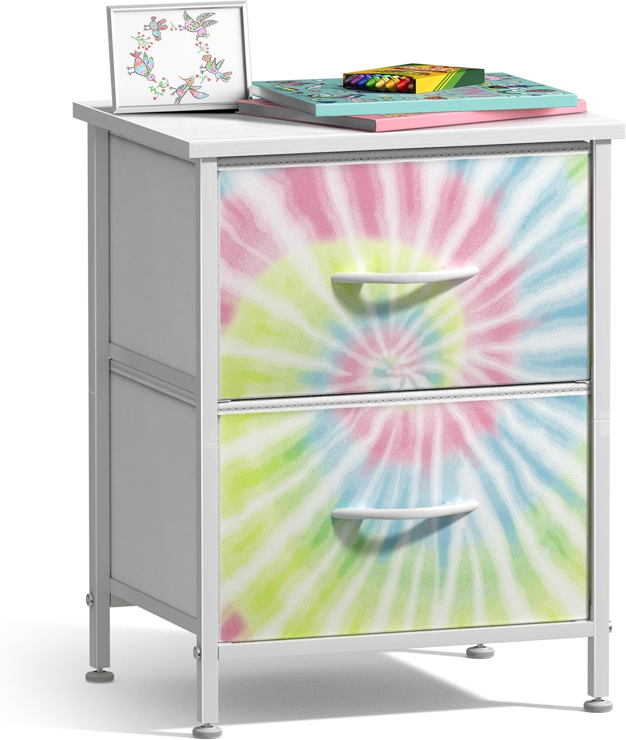 Sorbus Nightstand with 2 Drawers - Kids Bedside Furniture End Table Night Stand - Steel Frame, Wood Top & Easy Pull Fabric Bins - Dresser & Chest for Home, Bedroom Accessories, Office & College Dorm - Image 9