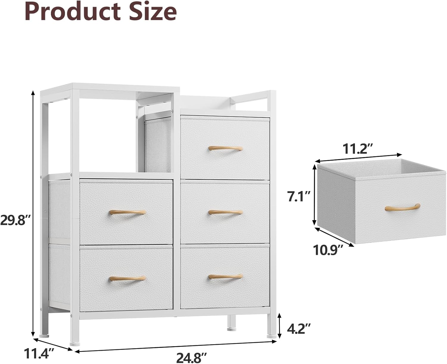 Alternative view of Furnulem 5 Drawer White Dressers for Bedroom 2 Tier Shelf Storage Small Fabric Dresser for Closet Sturdy Metal Frame Modern Style Storage Cabinets Organization Units for Hallway Rooms
