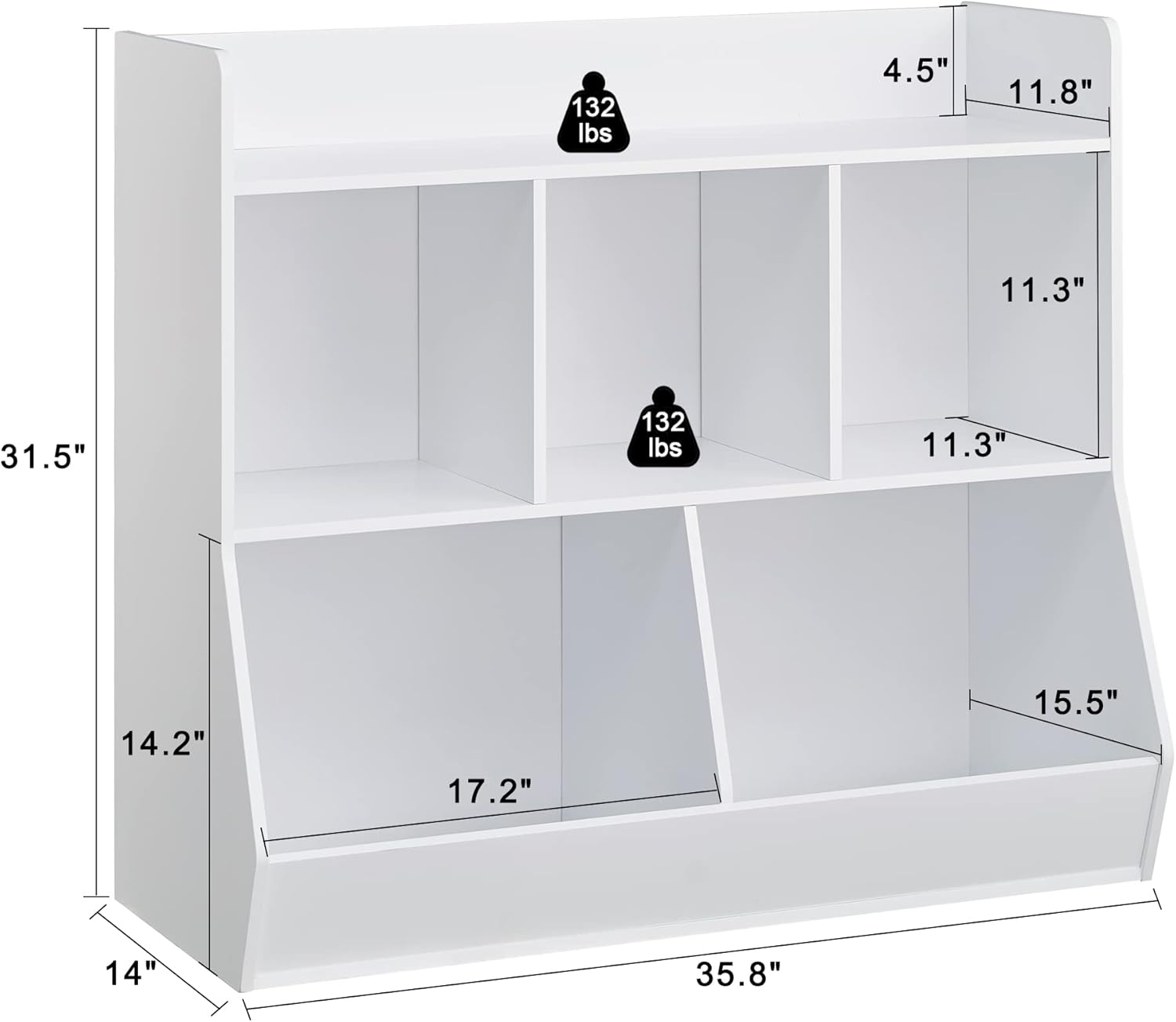 Kovhzcu Toy Storage Organizer with Bookshelf, 5-Cubby Children's Toy Shelf, Toy Storage Cabinet for Children's Room, Playroom, Hallway, Kindergarten, School