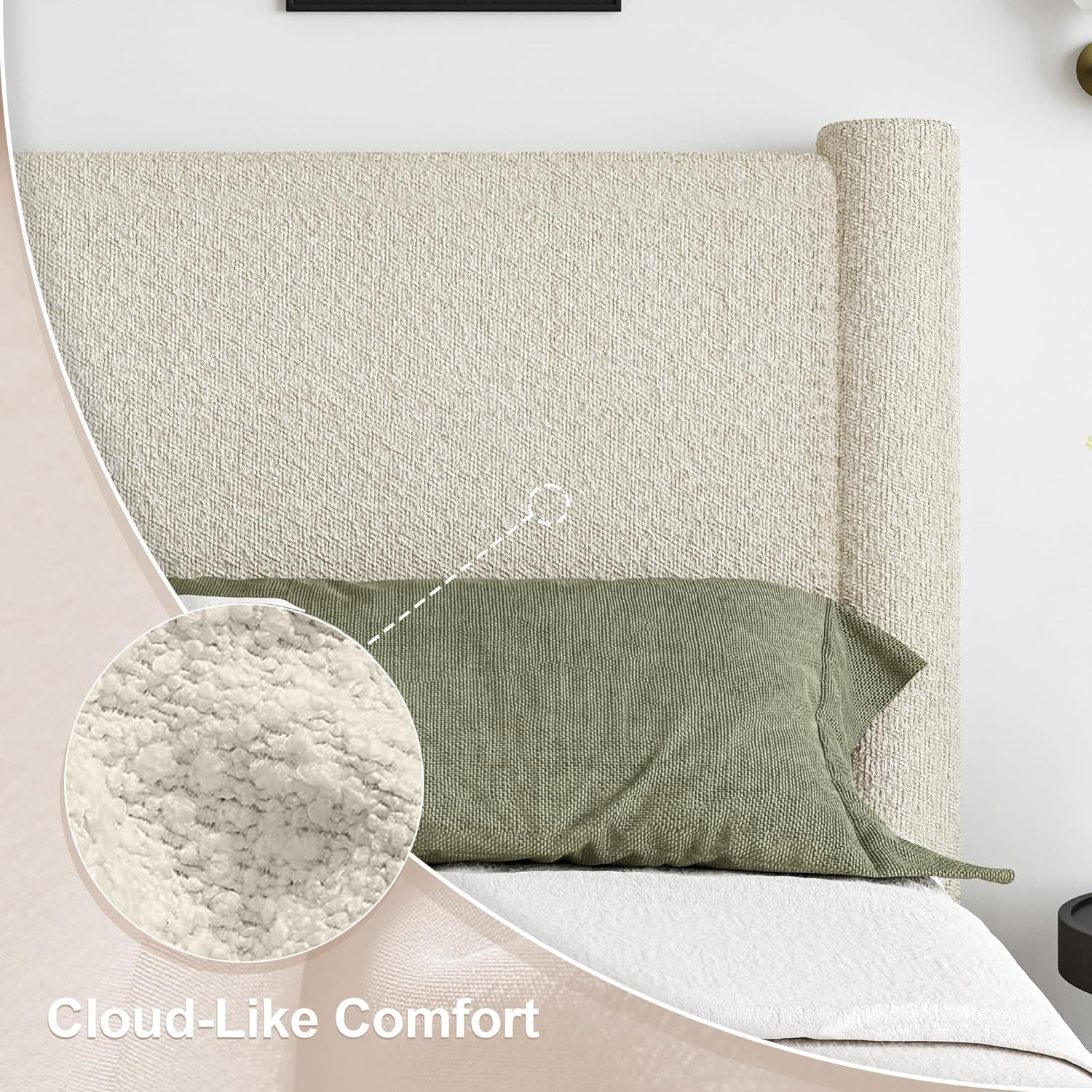 REVOMINCA Twin Size Bed Frame, Boucle Upholstered Platform Bed with Headboard and Footboard, Soft Rounded Corners, No Box Spring Required, Easy Assembly, Cream - Image 3