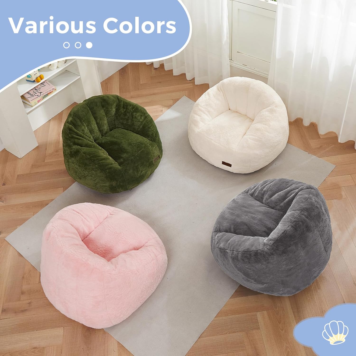 MAXYOYO Bean Bag Chair for Kids, Shell Shaped Bean Bag Couch for Boys and Girls, Toddler Chair Bean Bag Sofa for Playroom, Nursery Room, Pink - Image 5