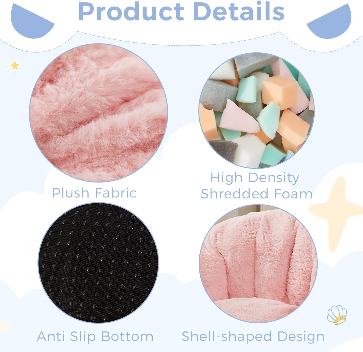 MAXYOYO Bean Bag Chair for Kids, Shell Shaped Bean Bag Couch for Boys and Girls, Toddler Chair Bean Bag Sofa for Playroom, Nursery Room, Pink - Image 6