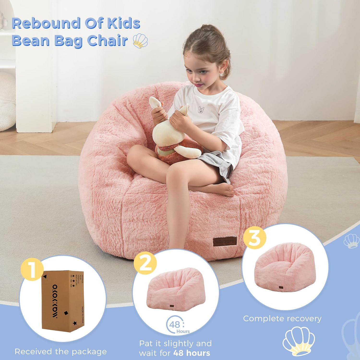 MAXYOYO Bean Bag Chair for Kids, Shell Shaped Bean Bag Couch for Boys and Girls, Toddler Chair Bean Bag Sofa for Playroom, Nursery Room, Pink - Image 8