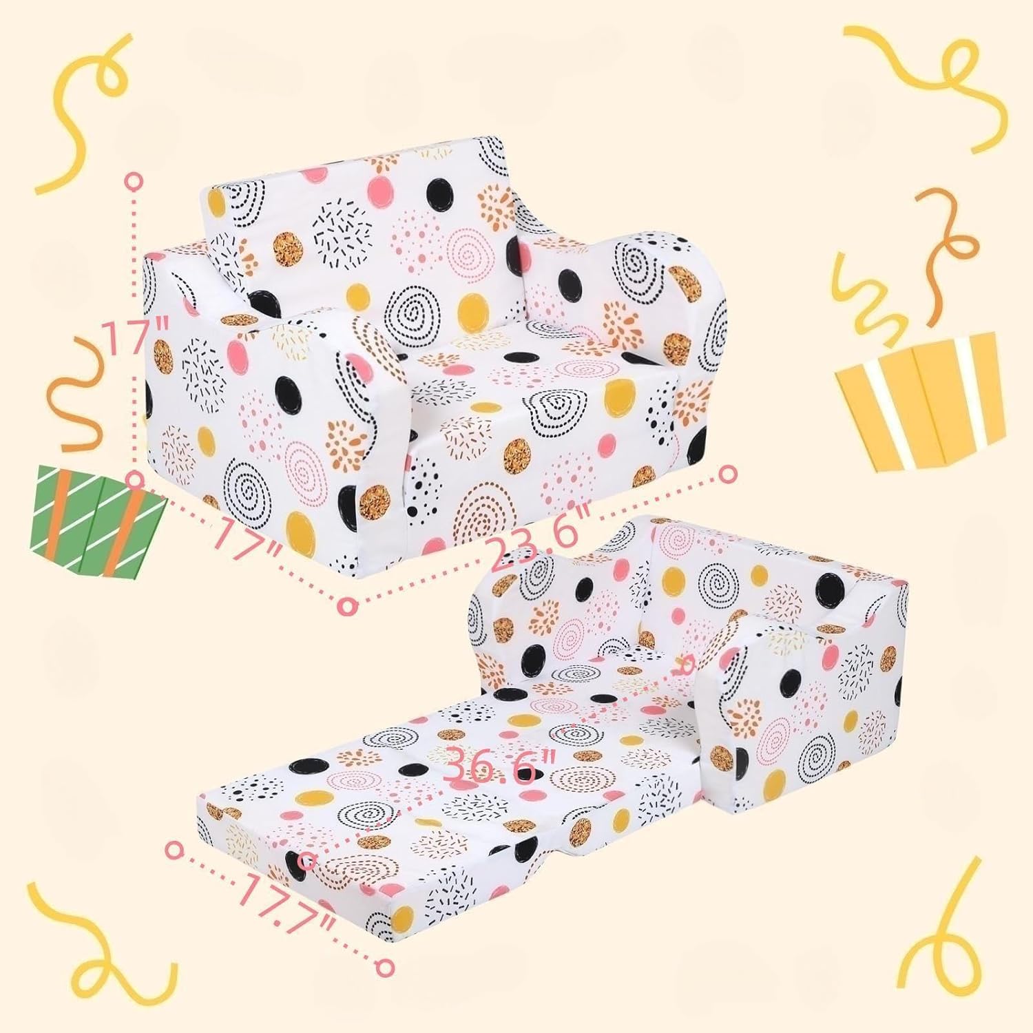 Alternative view of MOMCAYWEX Kids Sofa, 2-in-1 Flip-Out Foam Couch, Foldable Soft Play Lounge Chair, White