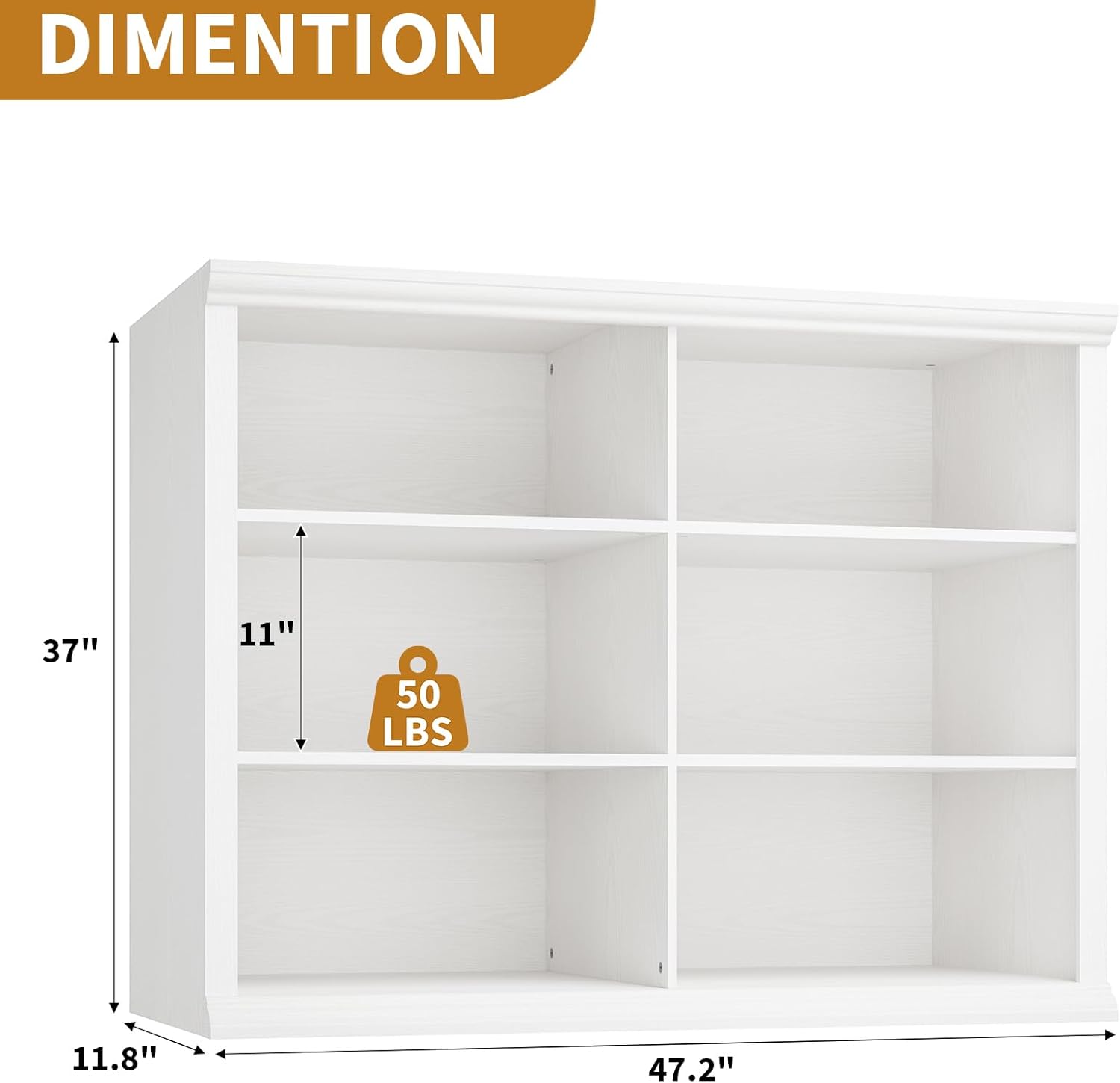 Rresyet 47.2" Wide Bookcase, 3-Tier Bookshelf Open Storage, 37" Tall Floor Standing Indoor Furniture, Book Cases for Home School Library Office Bedroom Kids, White
