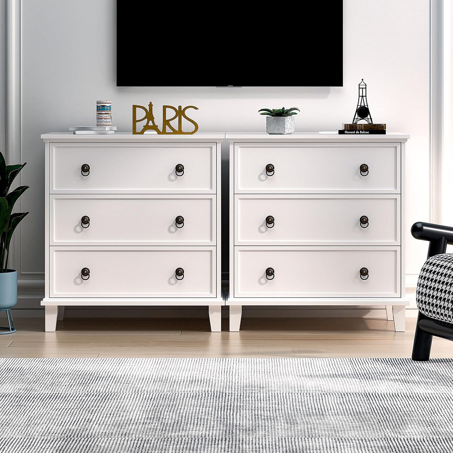 COWMOU 3 Drawers Black Nightstand, Large Nightstand with Charging Station,Wooden Farmhouse Night Stand, Bedside Table Set, End Table, Bedroom, Hallway, Entryway - Image 9