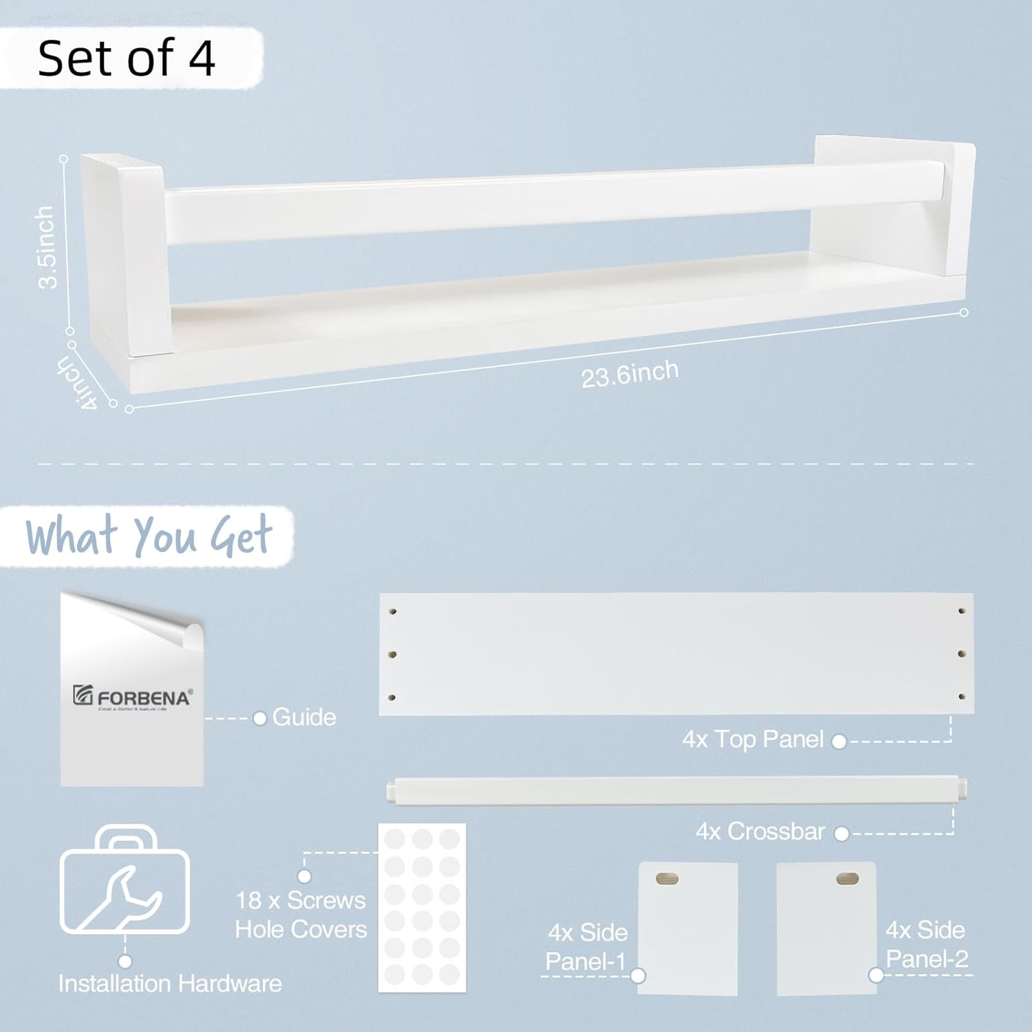 Alternative view of Forbena 24 Inch Wall Bookshelf for Kids Bedroom Set of 4, White Floating Nursery Book Shelves for Baby Toddler Children Girls Boys Room Decor, Large Wood Wall Mount Bookshelves and Toy Storage