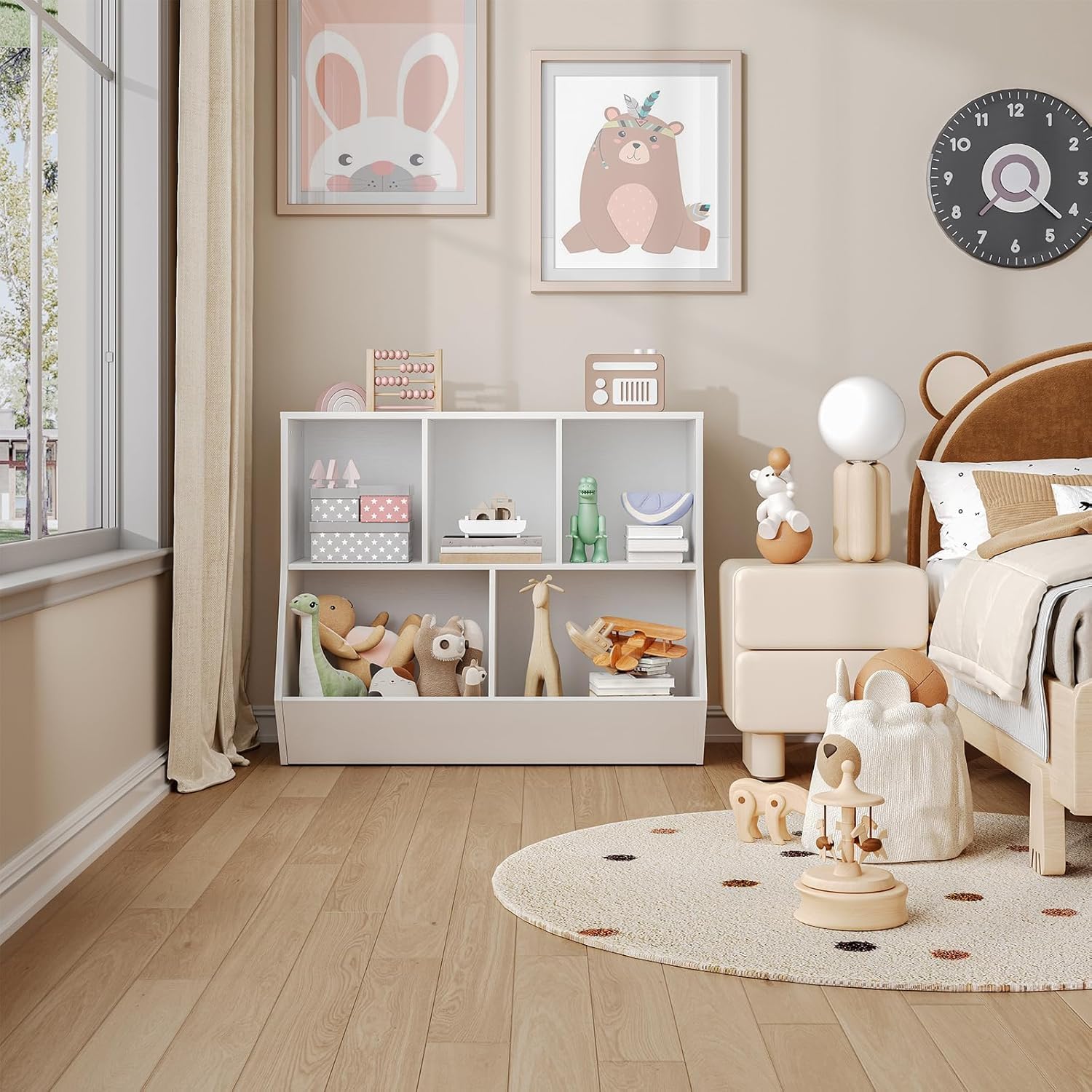 HOOBRO Kids Bookshelf, Bookcase Footboard, Toy Storage Cubby, Children's Toy Shelf, 35.4" L Storage Cabinet, Fit for Children's Room, Playroom, Hallway, Kindergarten, White WT32CW01 - Image 3