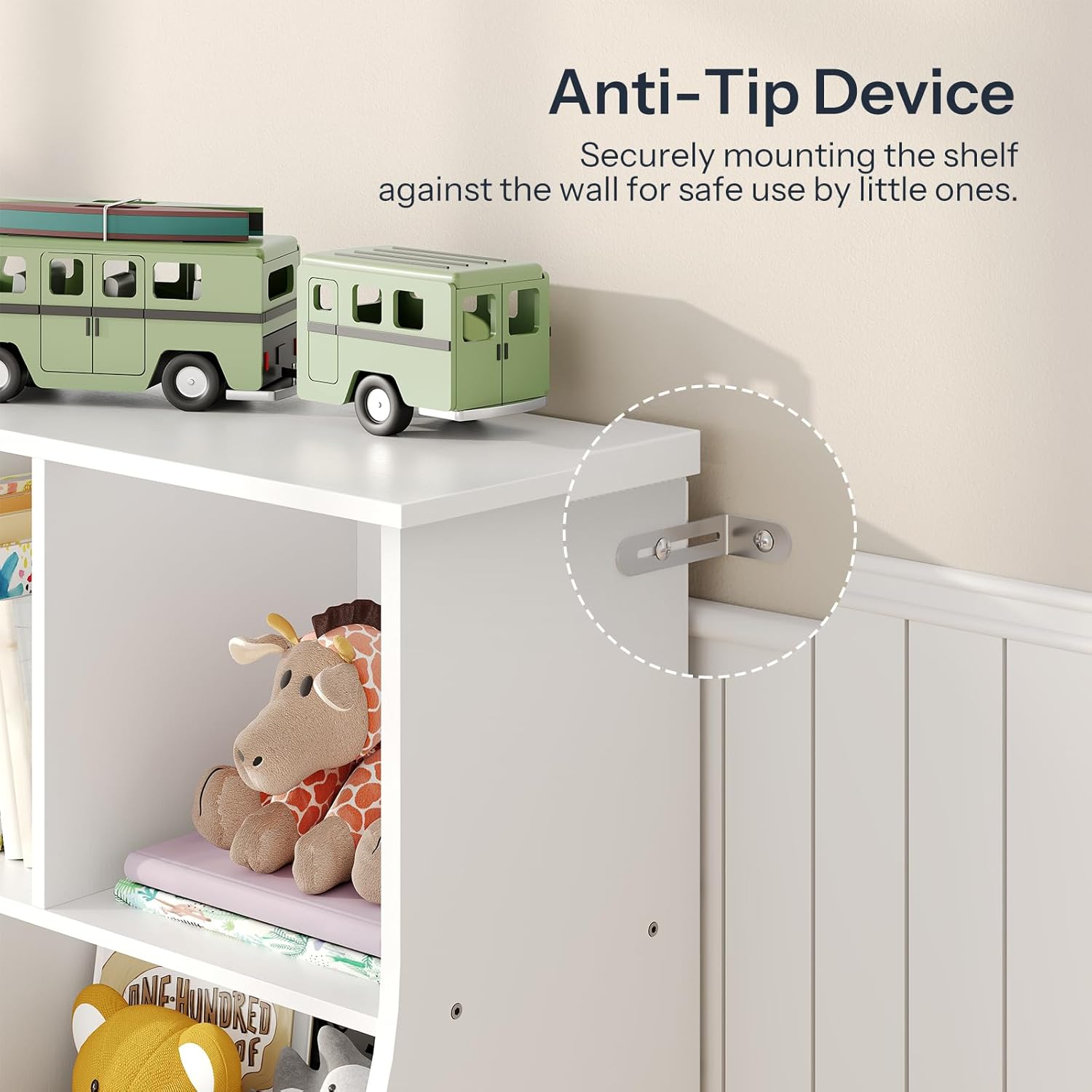 HOOBRO Kids Bookshelf, Bookcase Footboard, Toy Storage Cubby, Children's Toy Shelf, 35.4" L Storage Cabinet, Fit for Children's Room, Playroom, Hallway, Kindergarten, White WT32CW01 - Image 7