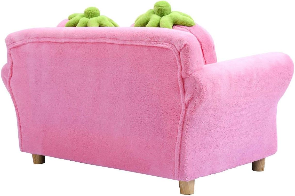 Costzon Kids Couch, Double Seat Pink Children's Sofa with 2 Strawberry Pillows, Toddler Armrest Chair for Bedroom, Living Room, Large Soft for Kids Loveseat Toy for Baby Girls Preschool Gifts Presents - Image 7