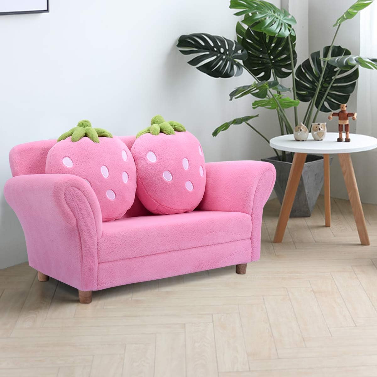 Costzon Kids Couch, Double Seat Pink Children's Sofa with 2 Strawberry Pillows, Toddler Armrest Chair for Bedroom, Living Room, Large Soft for Kids Loveseat Toy for Baby Girls Preschool Gifts Presents - Image 8
