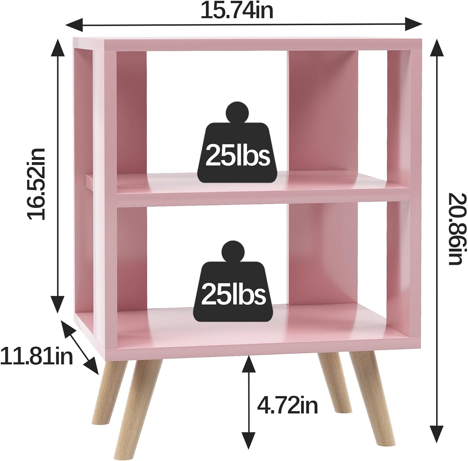 Aenuert Night Stand, Pink Kids Nightstand, Modern End Table with Open Storage, 2-Tier Nursery Bedside Table for Small Space, Living Room, Bedroom