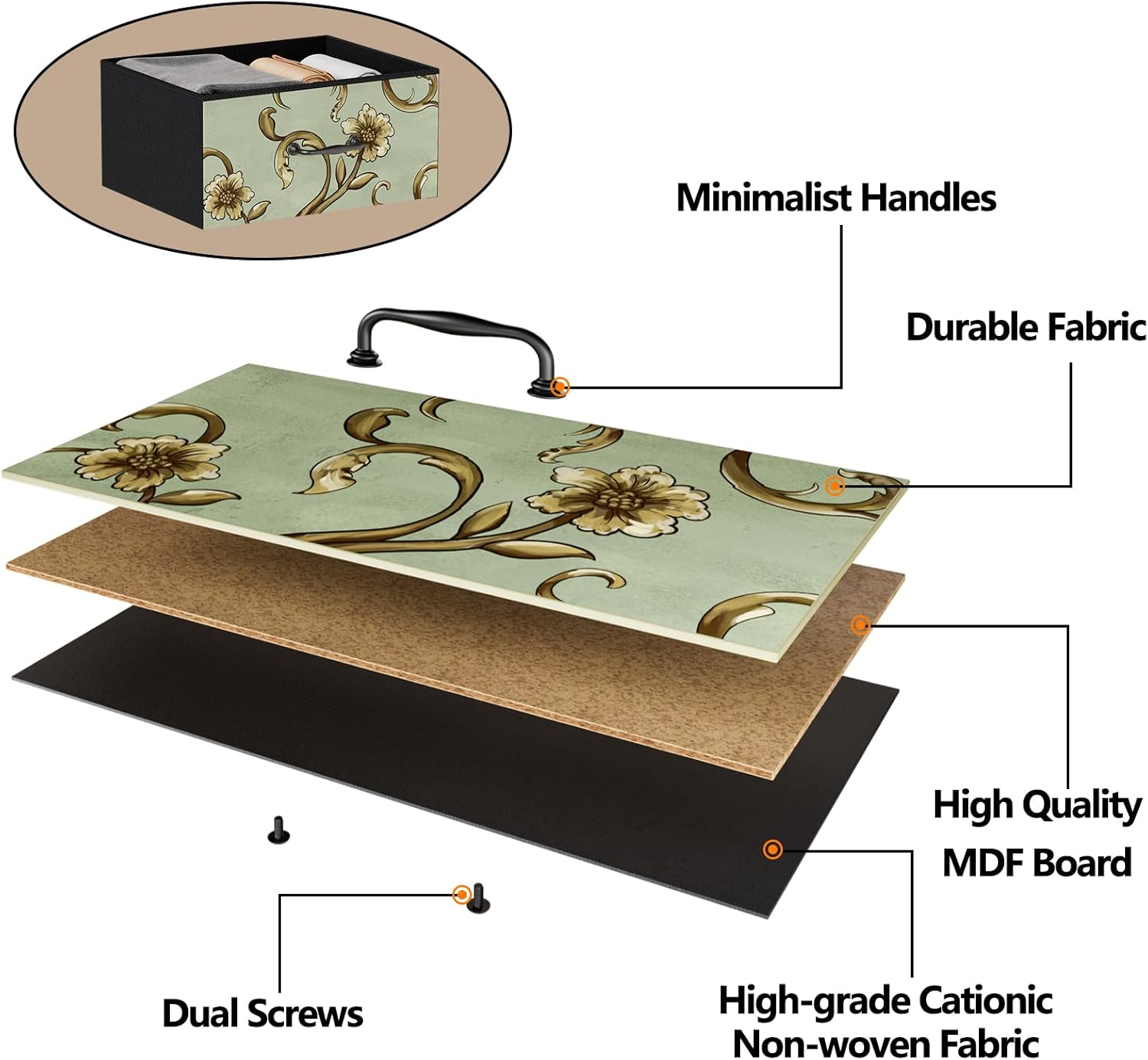 Furnulem 4 Drawer Dresser, Vertical Nightstand for Kids, Adult, Fabric Chest of Drawers for Bedroom, Living Room, Closet, Nusery, Storage Tower Unit Retro Style Furniture, Wood Desk Top - Image 9