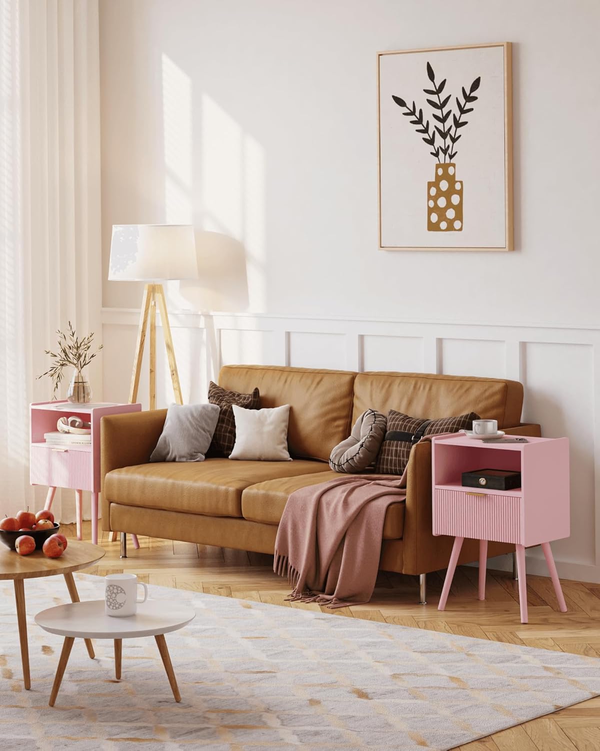 Alternative view of JOONEE Nightstand,Modern Bedside Table with Storage Drawer and Open Wood Shelf, for Living Room, Bedroom and Small Spaces, Accent Night Stand with Solid Wood Legs, Easy Assembly,Classic Pink