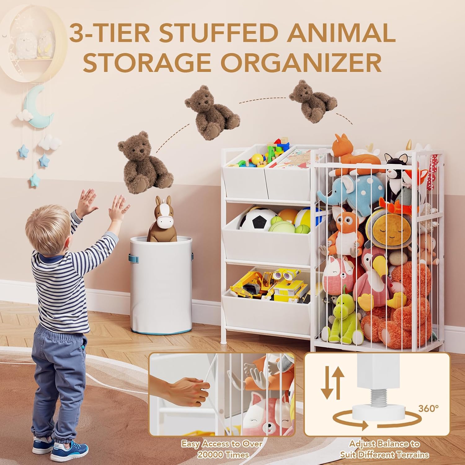 Alternative view of BBLIKE Kids Storage Organizer with 4 Removable Bins, Kids Storage Toy Shelf Organizer for Stuffed Animal Holder for Bedroom Playroom Nursery, White