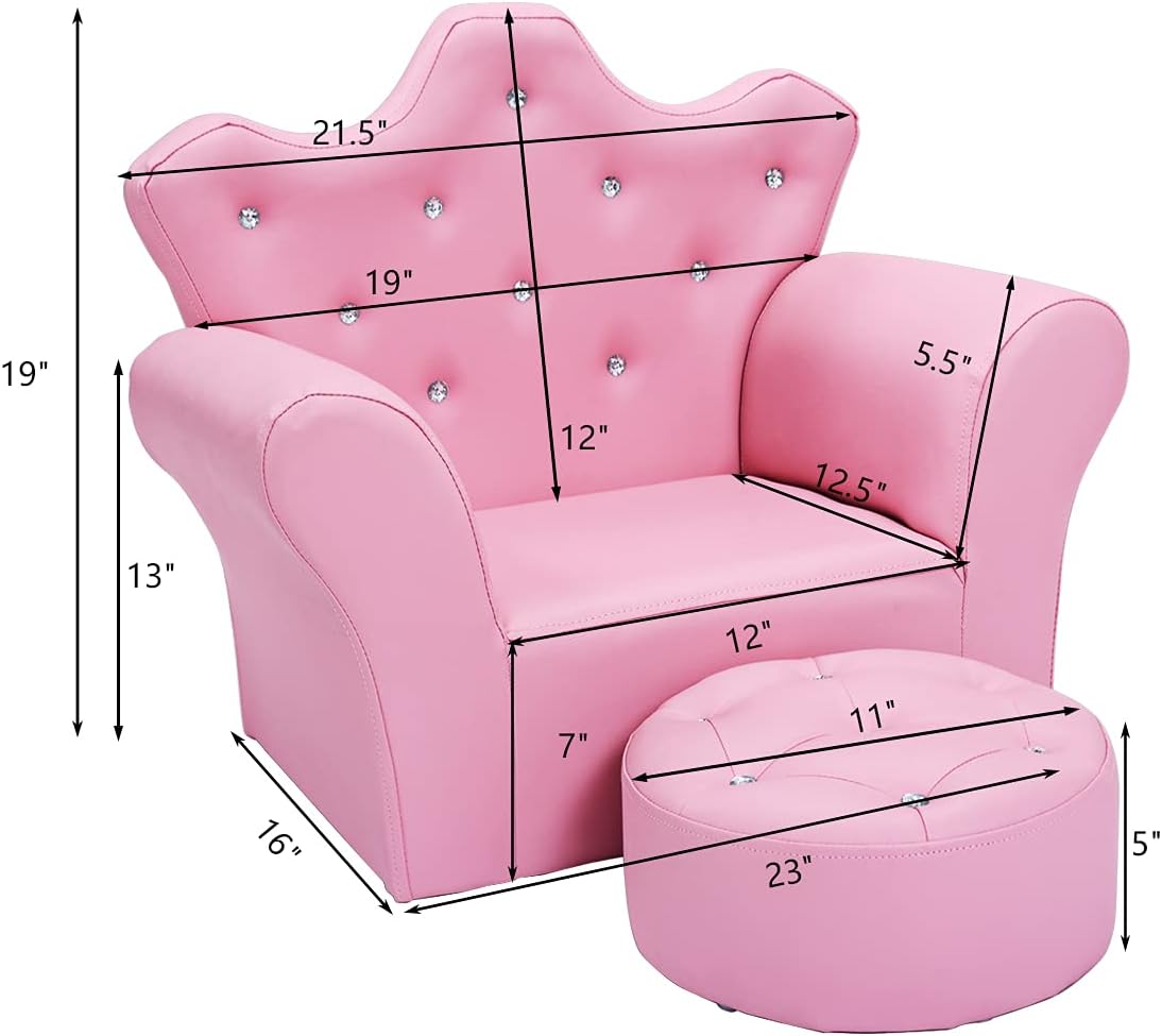 Alternative view of Costzon Kids Sofa, Children Upholstered Sofa with Ottoman, Princess Sofa with Diamond Decoration, Ottoman, Smooth PVC Leather Toddler Chair, Kids Pink Couch for Preschool Boys and Girls Gift (Pink)