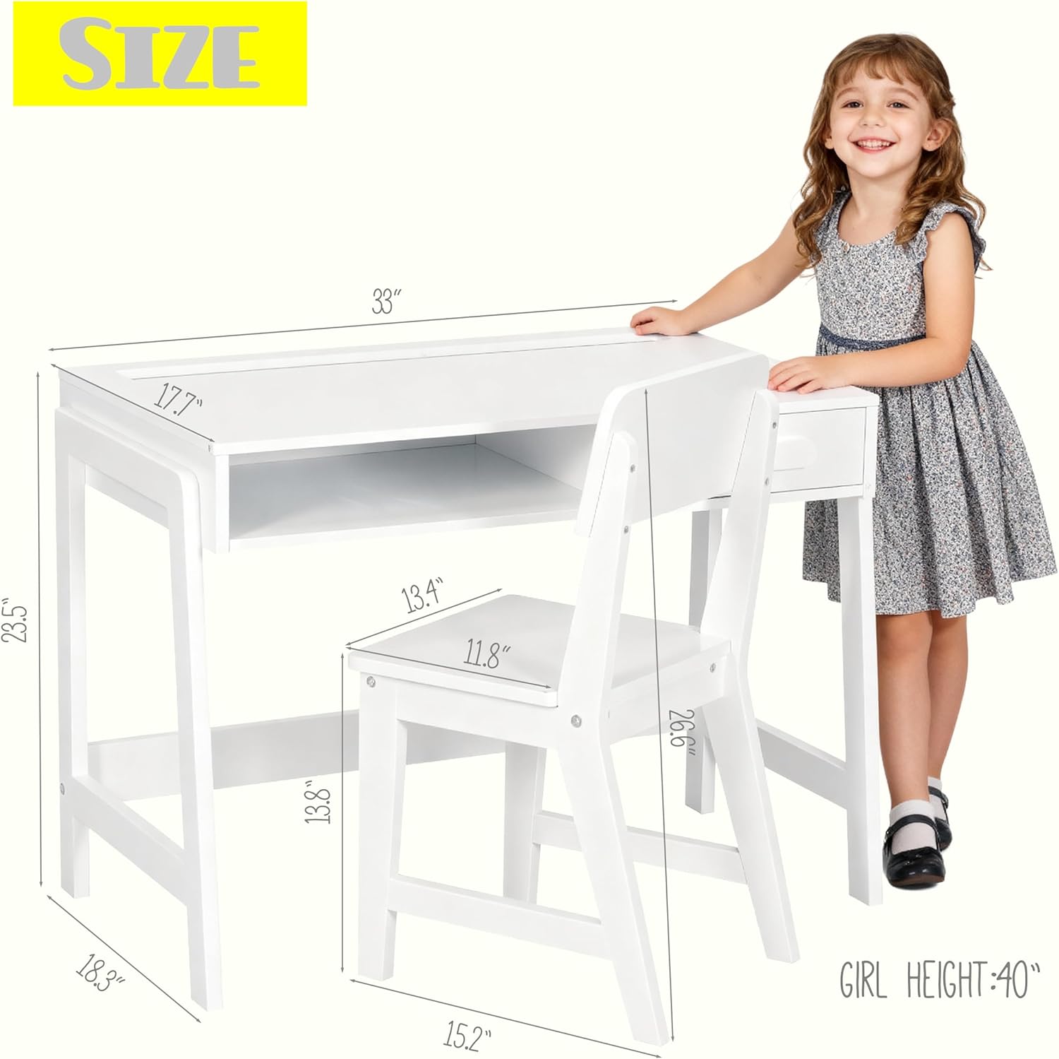 Alternative view of UTEX Kids Desk and Chair Set, Study Desk for Kids with Storage Bins, Wooden Children Study Table, Student Writing Desk for Bedroom & Study Room (1 Open & 1 Drawer)