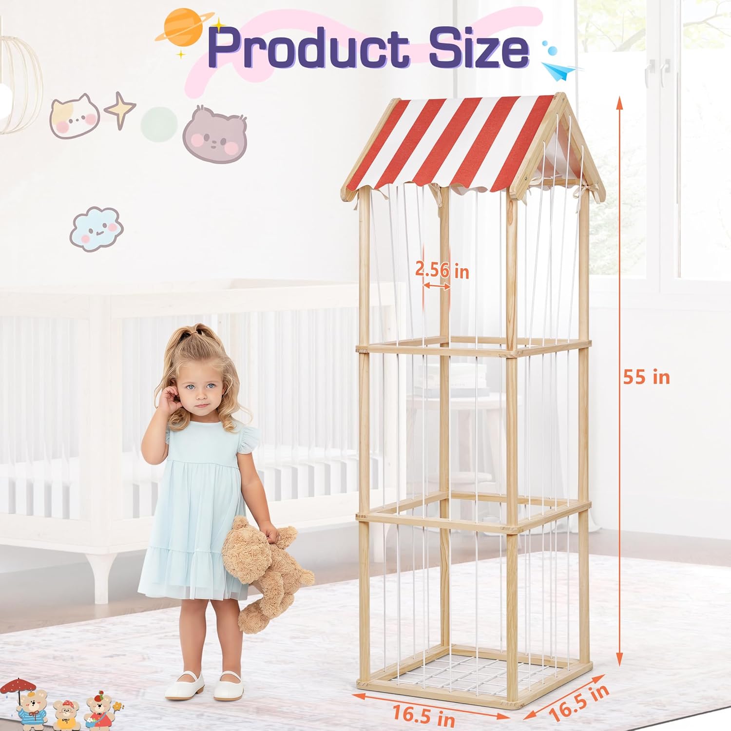 Alternative view of Edudif Stuffed Animal Storage, Space Saving Vertical Stuffed Animal Holder Wood, Easy Assembly Cottage-Style Plush Toys Organizer for Kids Bedroom & Playroom (Wood, Large)