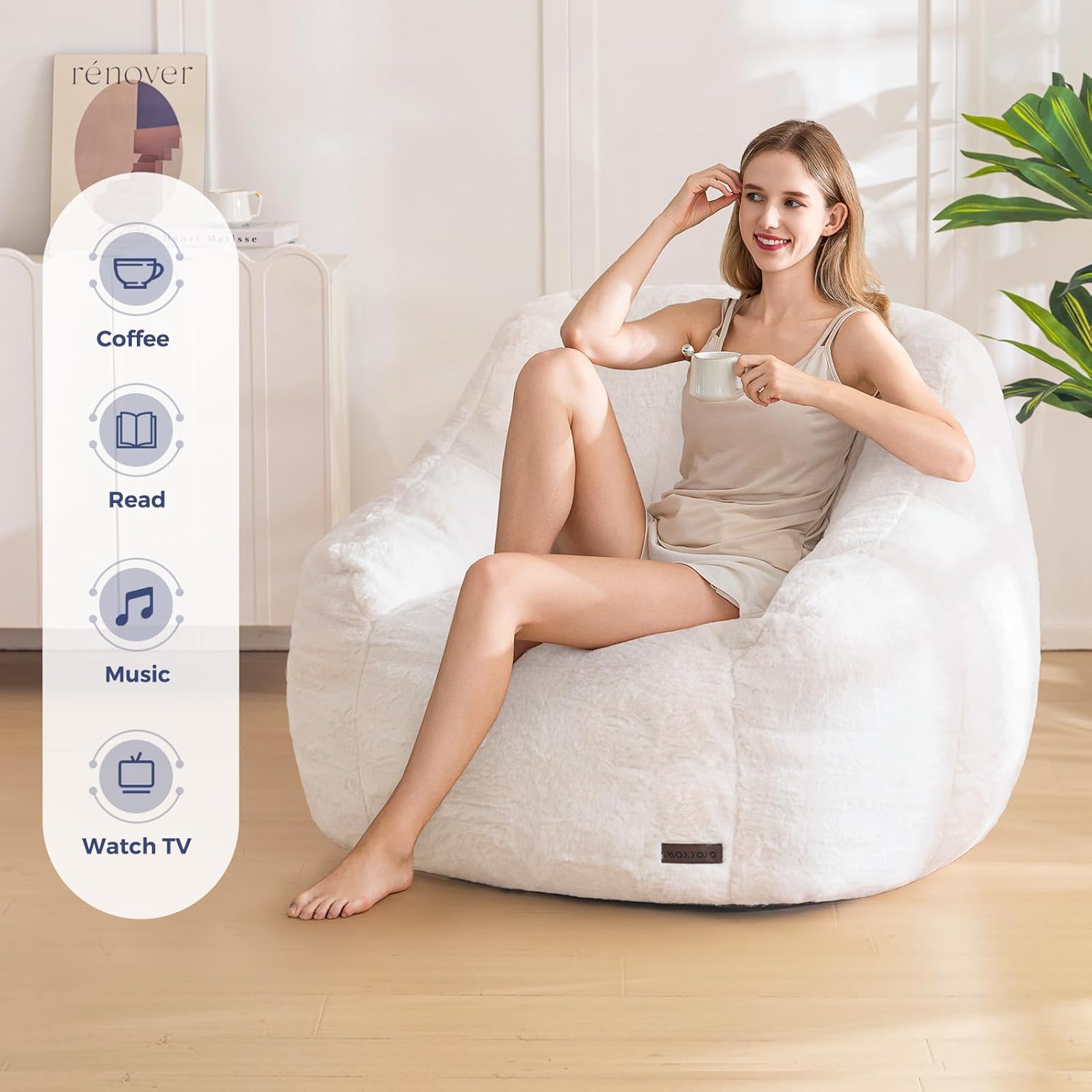 Alternative view of MAXYOYO Bean Bag Chair, Comfy Bean Bag Sofa with Back Support, Faux Fur Bean Bag Chair for Adults and Kids, Stuffed Floor Sofa for Living Room, Bedroom, Apartment, Beige