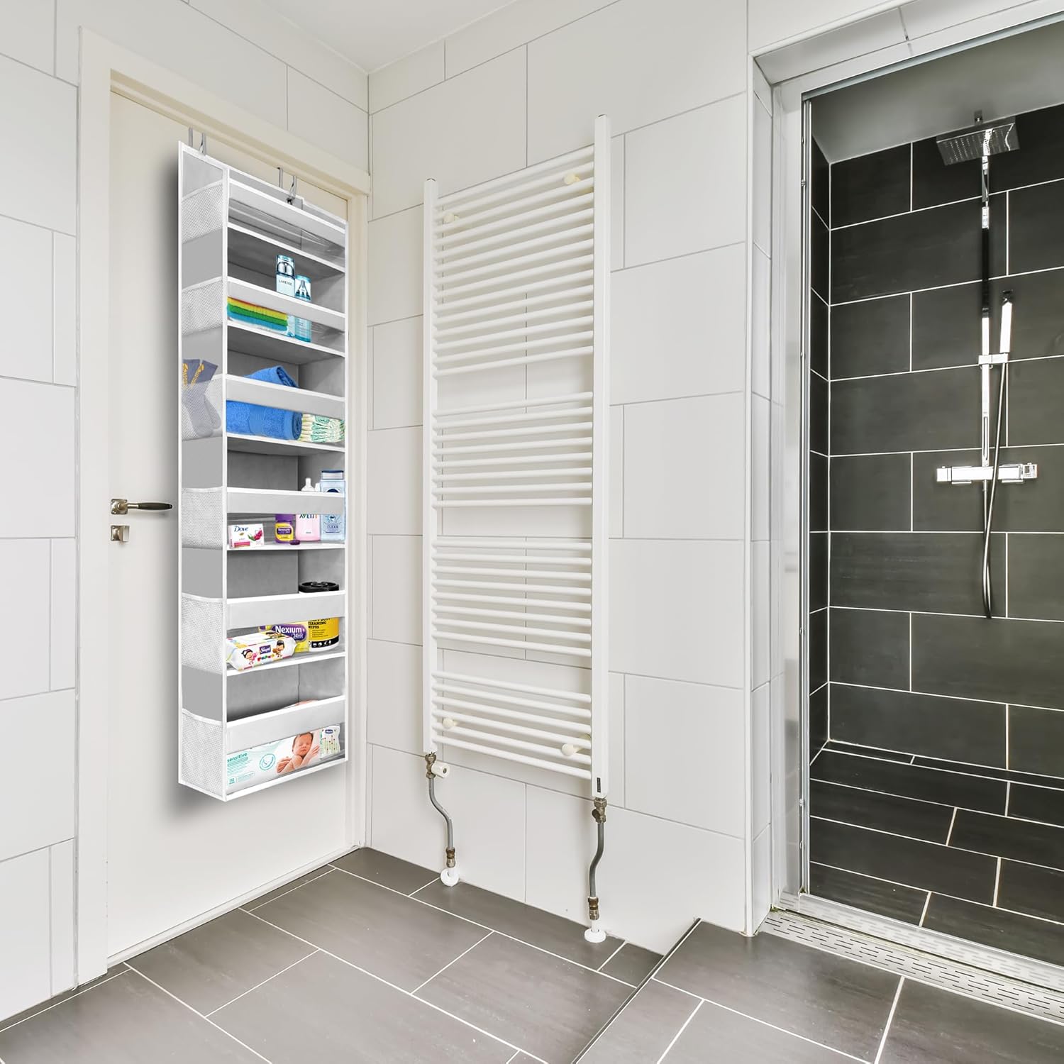 HOMELUX THEORY UPGRADED 6 Tiers Over The Door Organizer Hanging - 100D EXTRA THICK & 50lbs HUGE CAPACITY, 12 Side Mesh Pockets Over The Door Shoe Organizer, Hanging Closet Organizer (Baby Pink, 1pc)