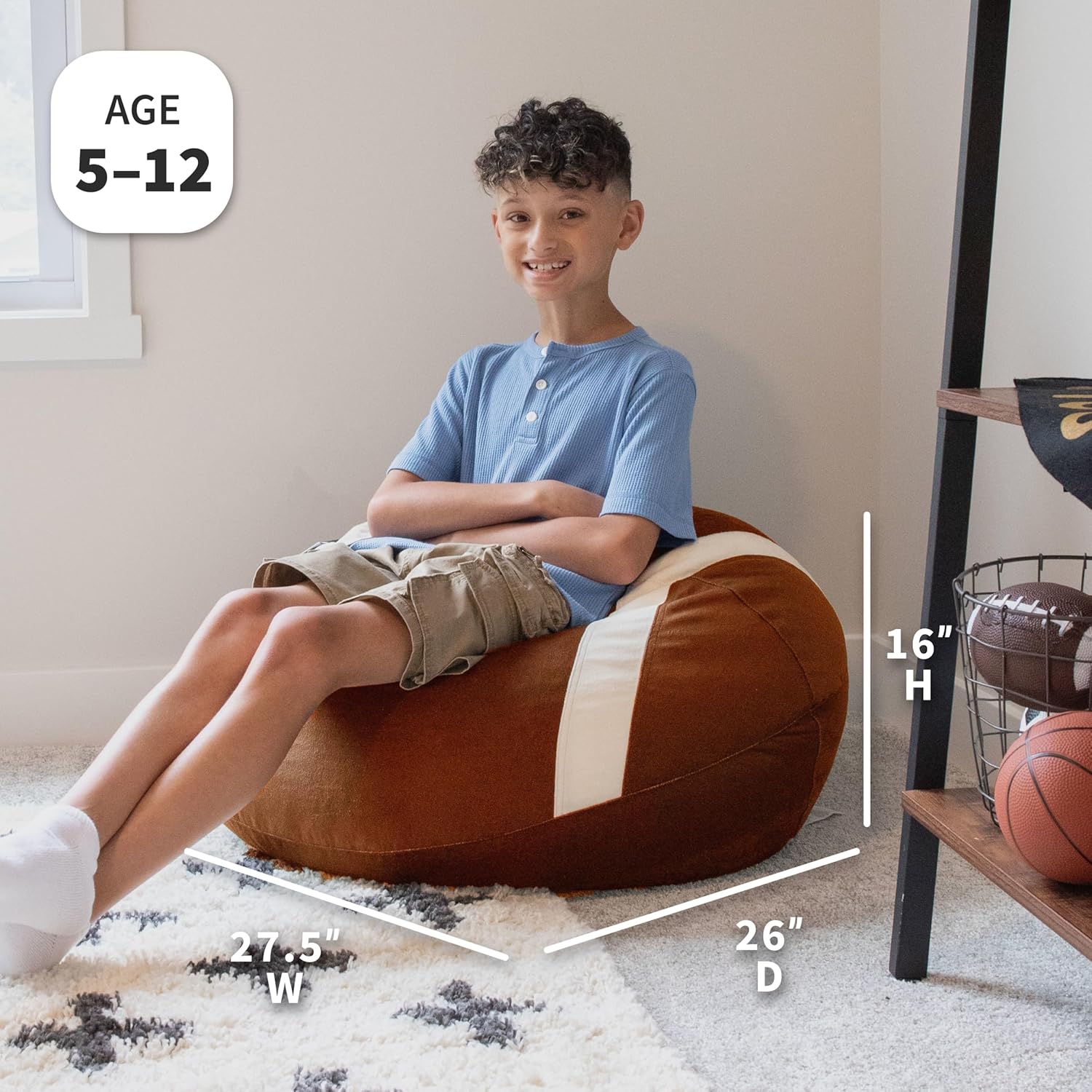 Alternative view of Big Joe Sports Ball Child-Sized Bean Bag Chair for Kids, Football Plush, Ultra-Soft Lightweight Polyester Blend, 2.5 Foot Refillable
