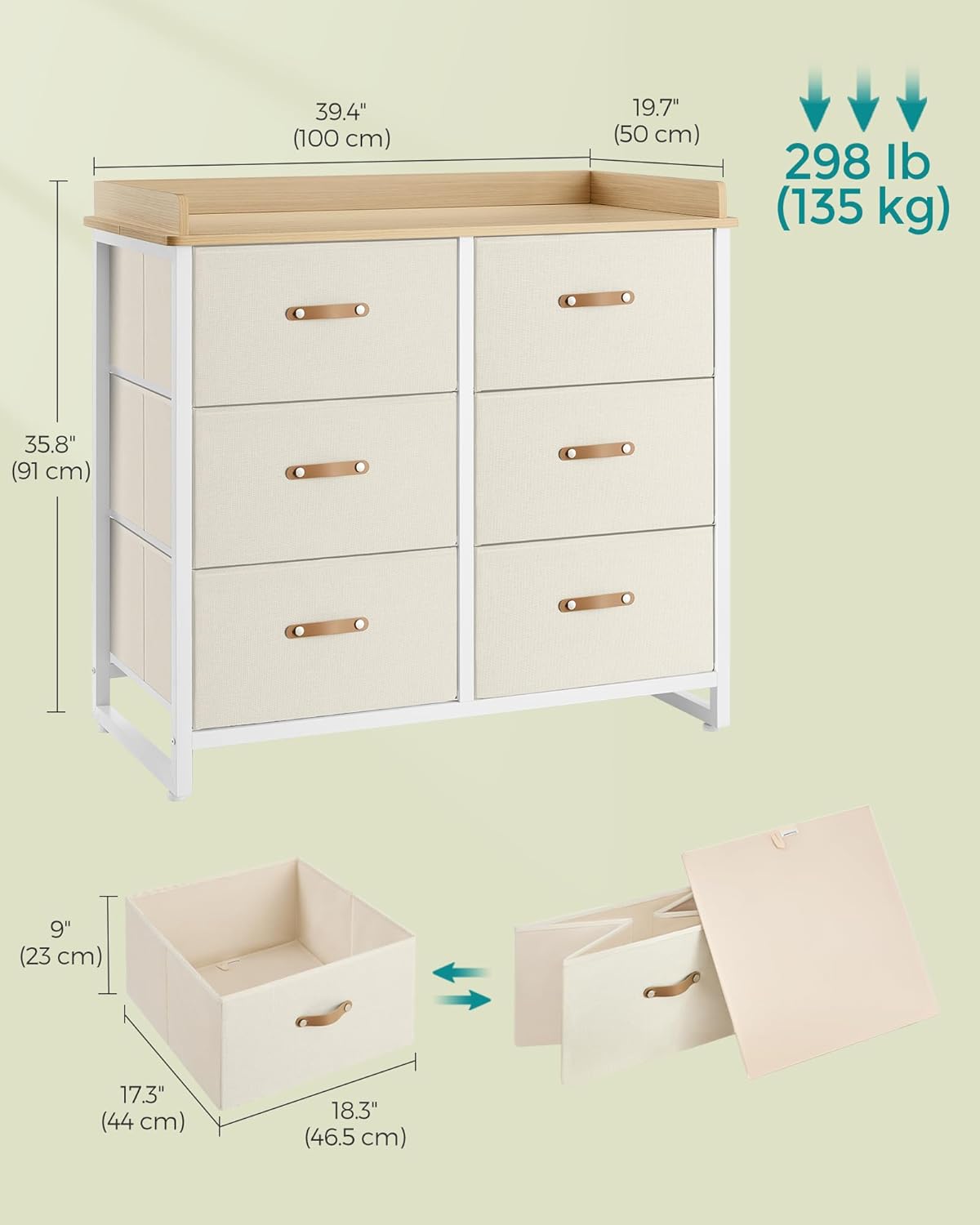 Alternative view of SONGMICS Kids Dresser with 6 Drawers, Boys Girls Dresser, with Water-Resistant Tabletop, Storage Organizer Cabinet, for Bedroom Hallway, Beige UGKR101K01