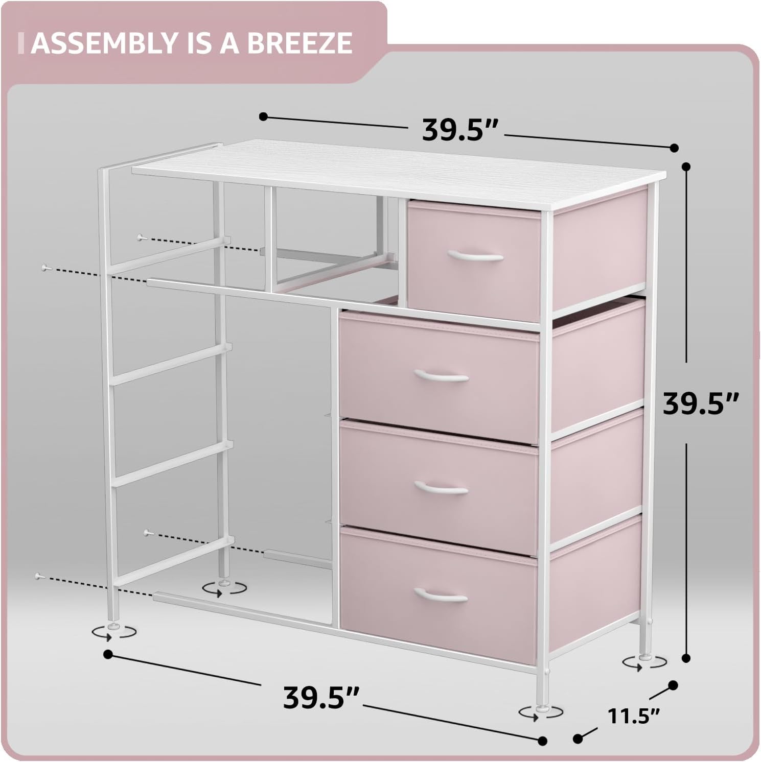 Alternative view of Sorbus Dresser with 9 Drawers - Furniture Storage Chest Tower Unit for Bedroom, Hallway, Closet, Office Organization - Steel Frame, Wood Top, Fabric Bins (Solid Pink, Solid)