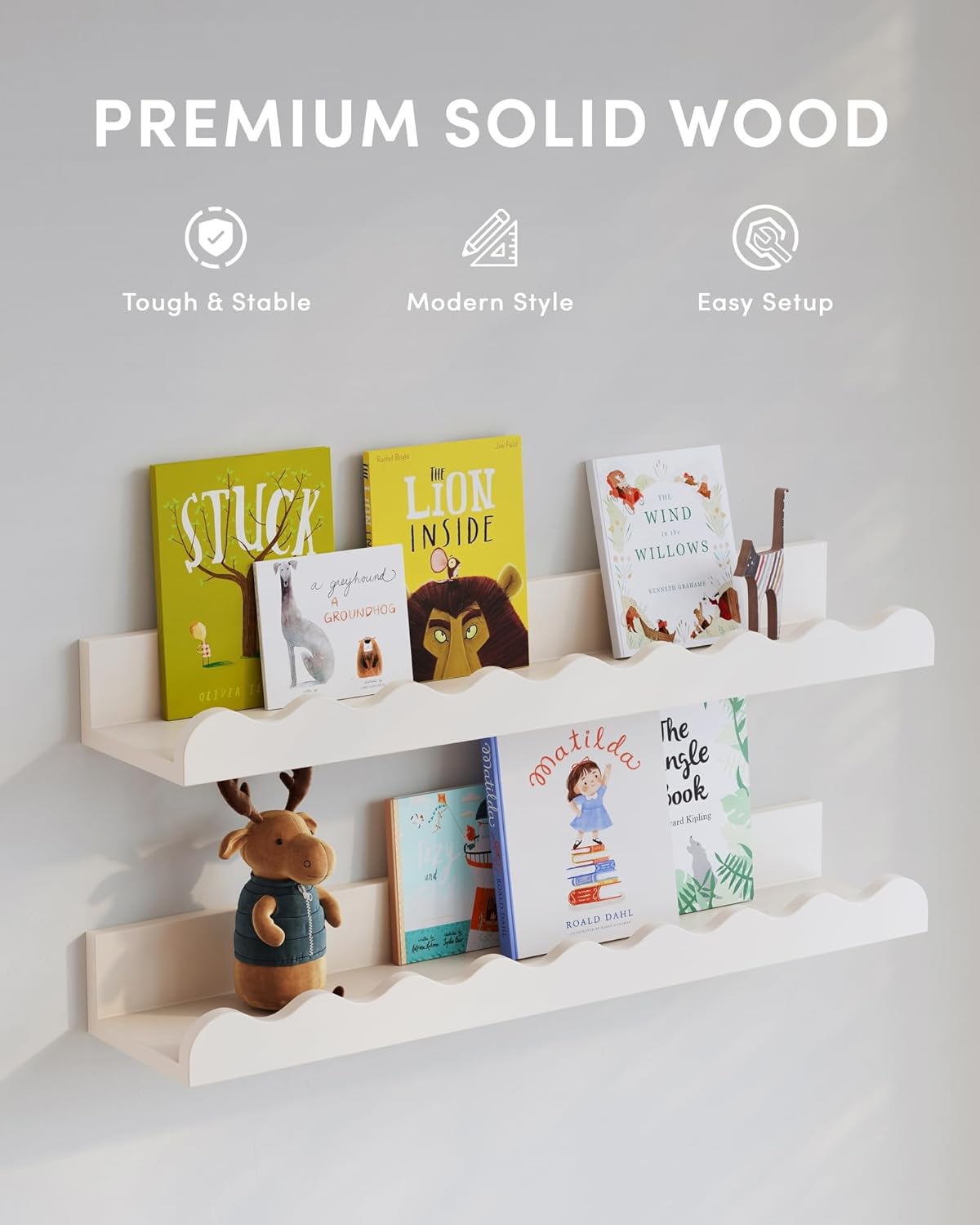 Alternative view of Kids' Bookshelf Set of 4 - White Floating Nursery Book Shelves, Picture Ledge Shelf for Wall Decor and Storage - Perfect for Books, Toys, Photo Frames, and Nursery Décor