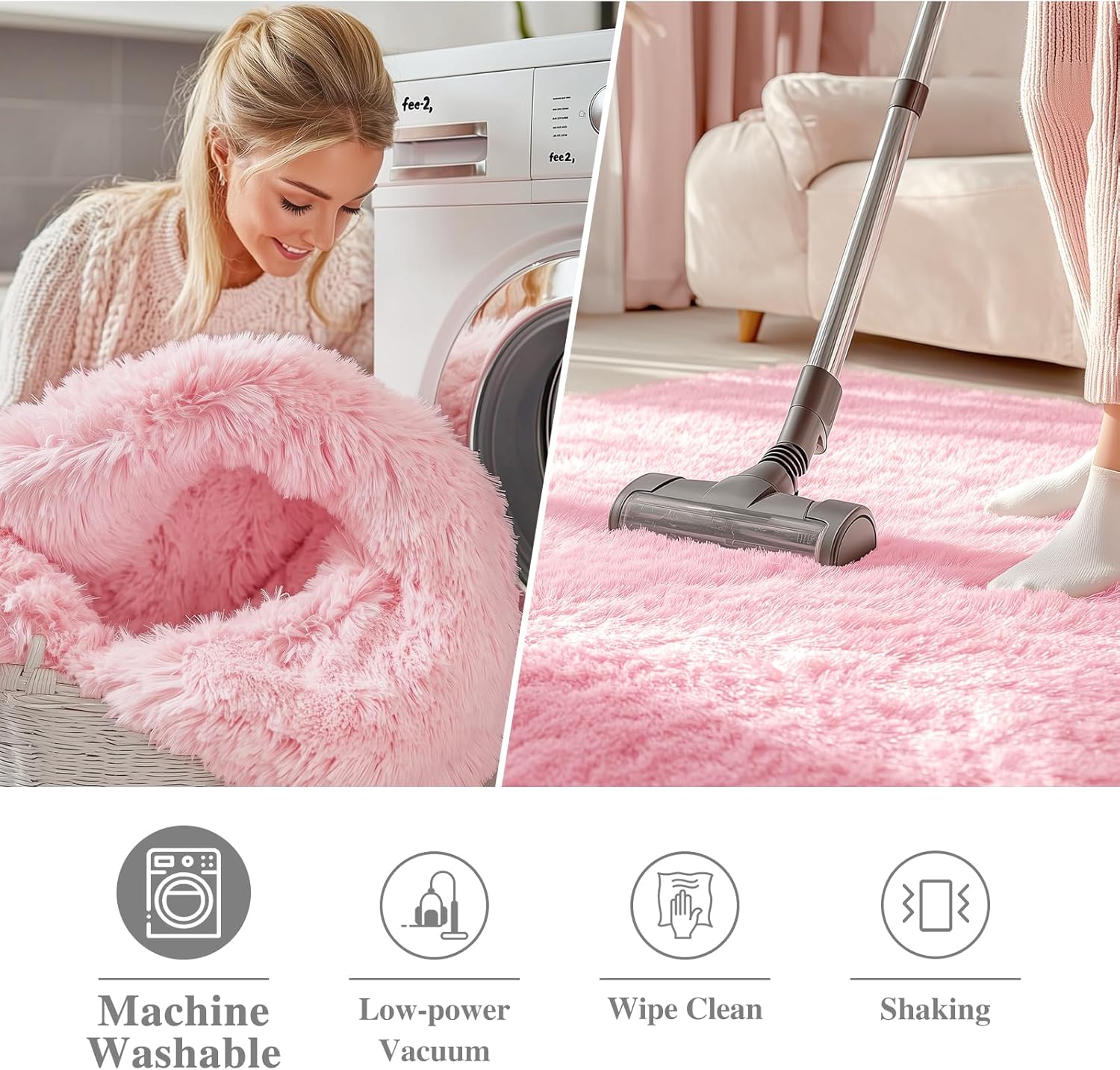 Alternative view of OLANLY Pink Round Rugs for Bedroom - Machine Washable, 4 ft Circle Area Rugs for Living Room, Soft and Fluffy Shaggy Carpet for Teen Girls and Boys, Nursery Rooms, Dorms, Home Decor Aesthetic